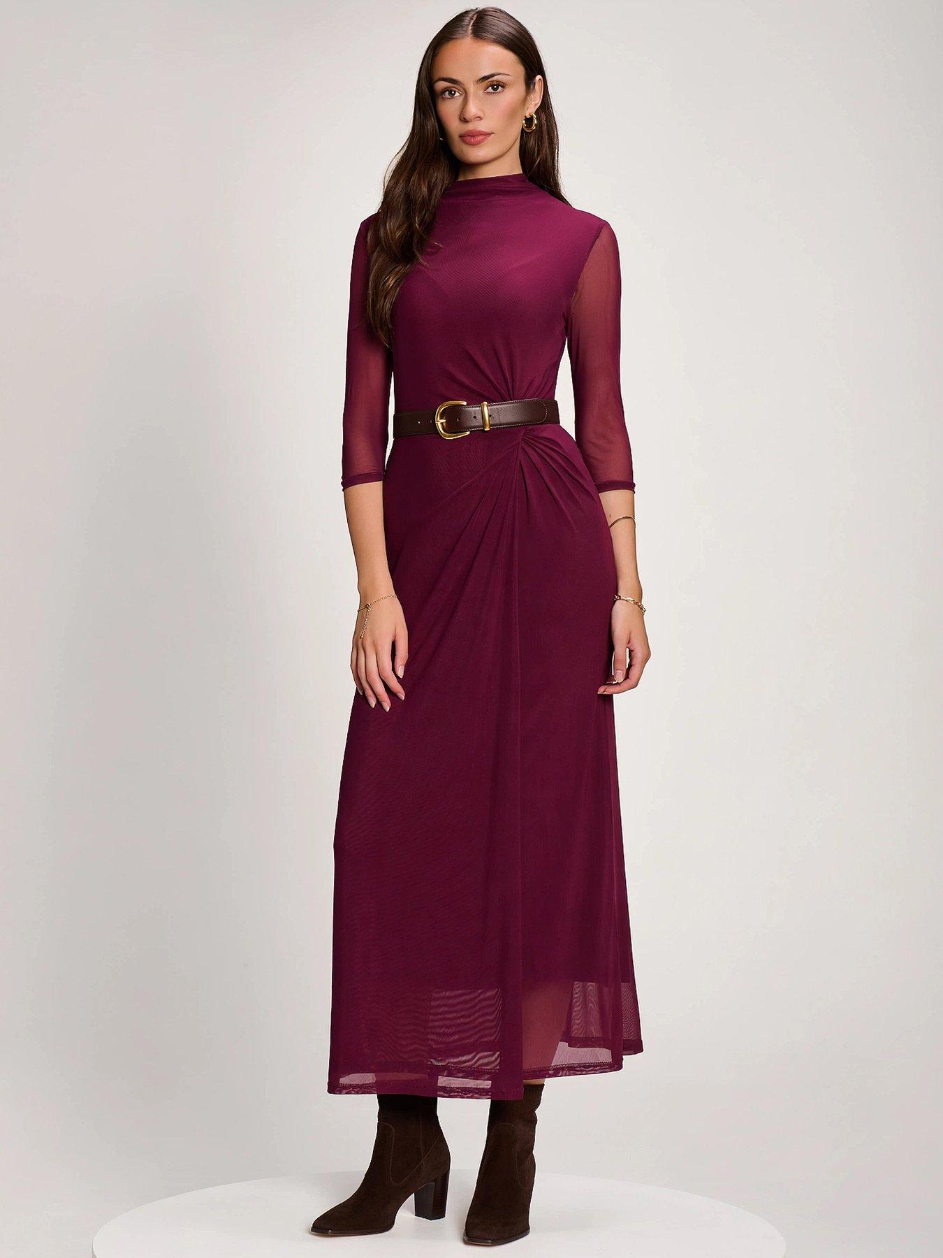 Image 3 of 7 of Jolie Moi High Neck Long Sleeve Mesh Maxi Dress