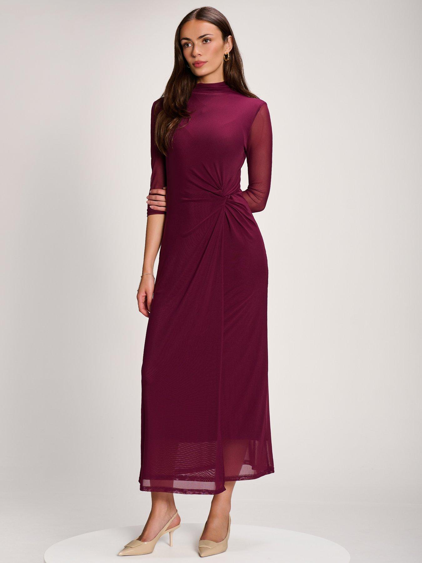 Image 6 of 7 of Jolie Moi High Neck Long Sleeve Mesh Maxi Dress