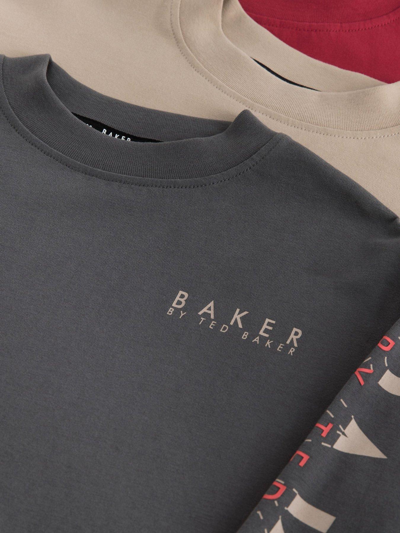Image 3 of 6 of Ted Baker Boys Stone/red/charcoal 3 Pack Long Sleeve Graphic T-shirts - Multi