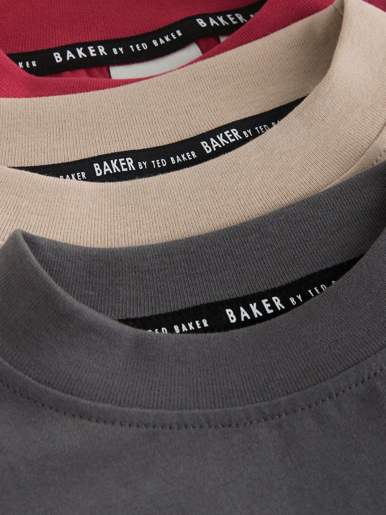 Image 4 of 6 of Ted Baker Boys Stone/red/charcoal 3 Pack Long Sleeve Graphic T-shirts - Multi