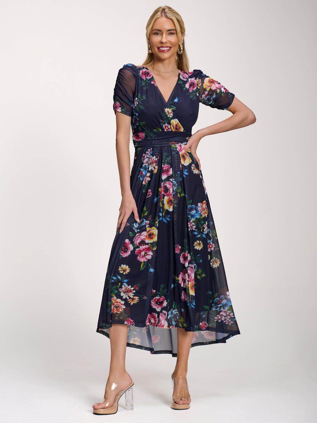 Jolie Moi Womens Petite Wrap Look Ruched Waist Maxi Dress - Navy
