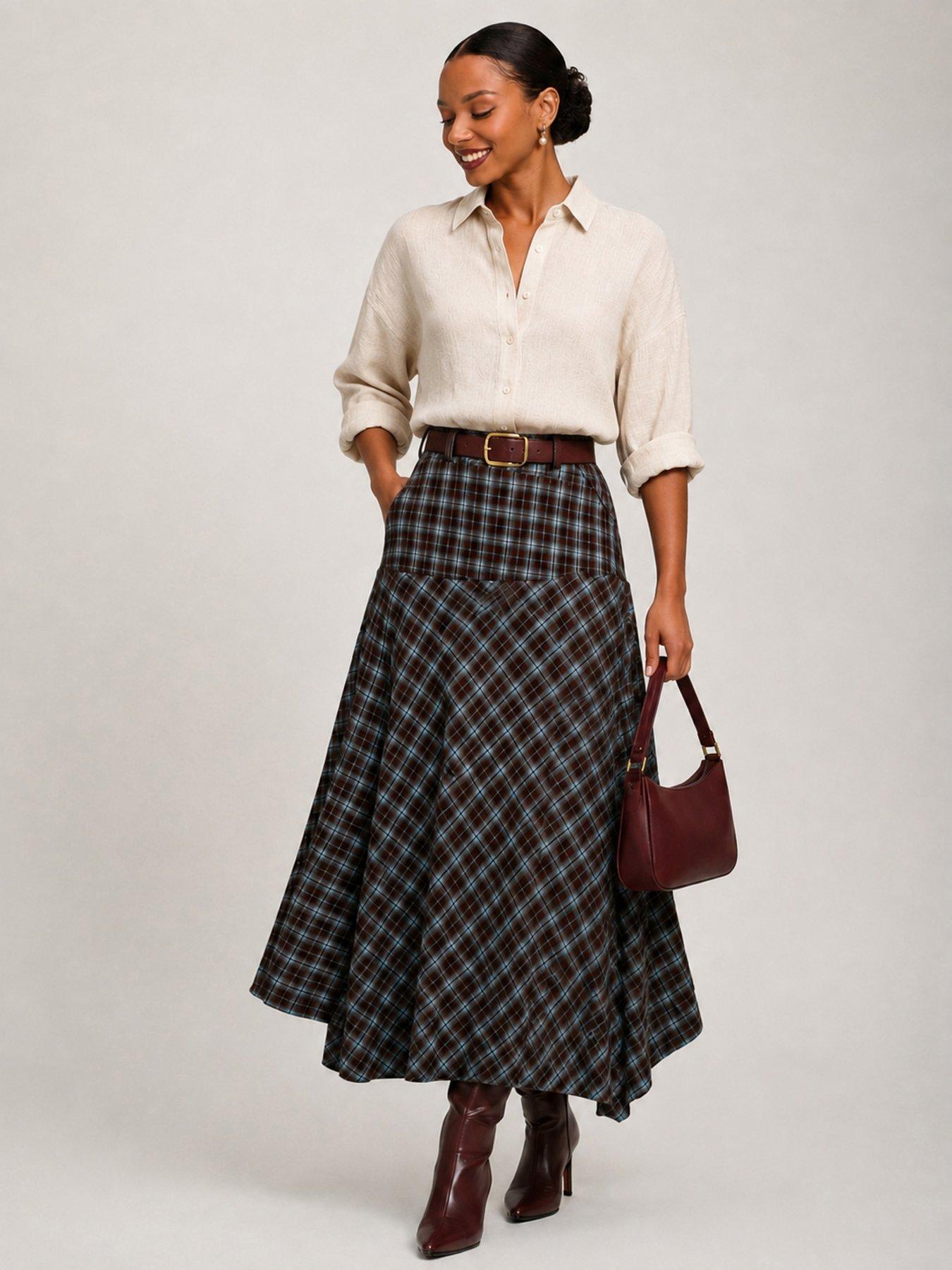 Jolie Moi Plaid Asymmetric Maxi Skirt