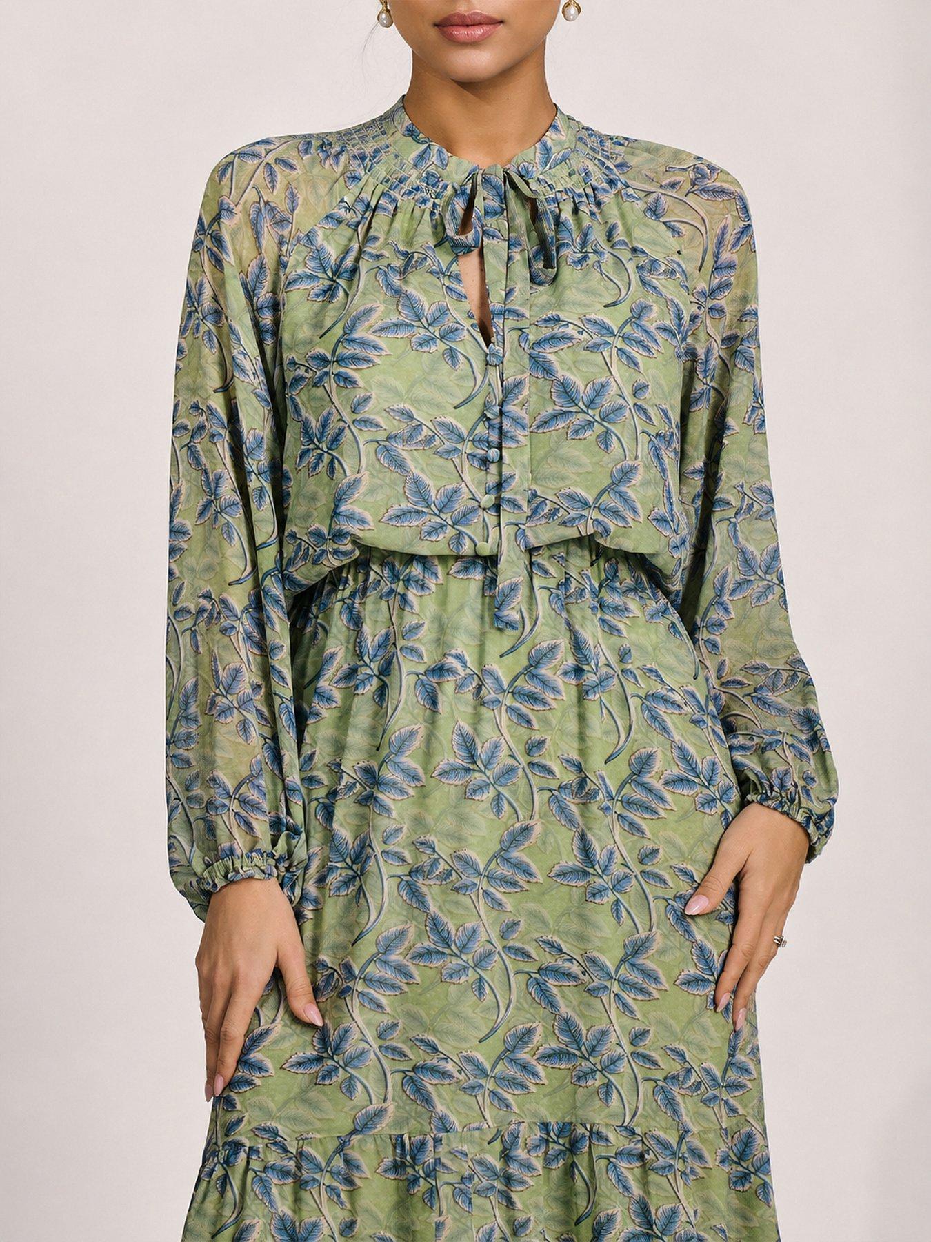 Image 4 of 6 of Jolie Moi Womens Tie Neck Tiered Chiffon Maxi Dress - Green