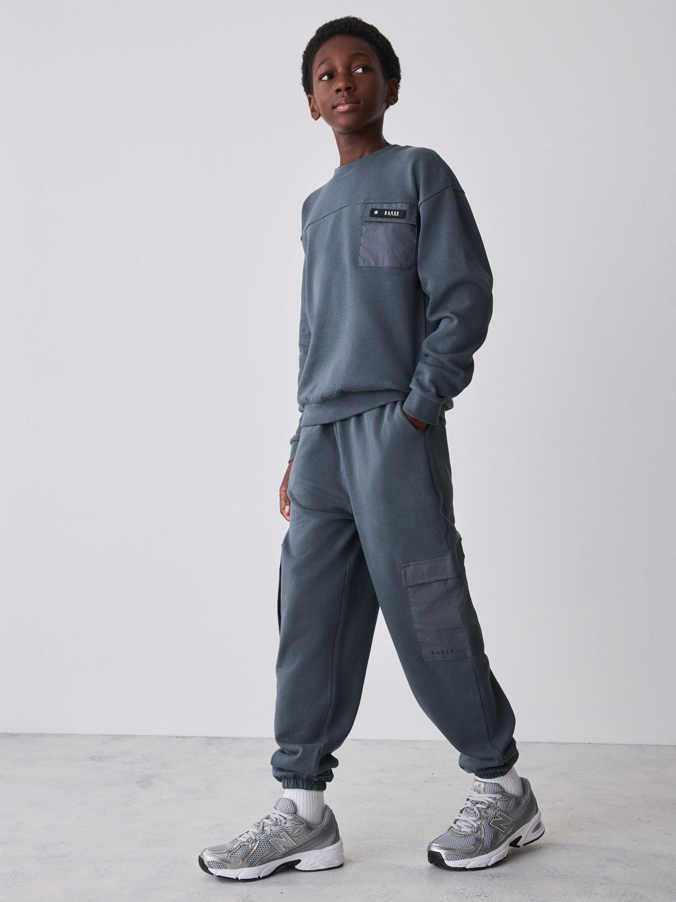 Image 1 of 7 of Ted Baker Boys Oversized Sweatshirt And Joggers Set - Grey