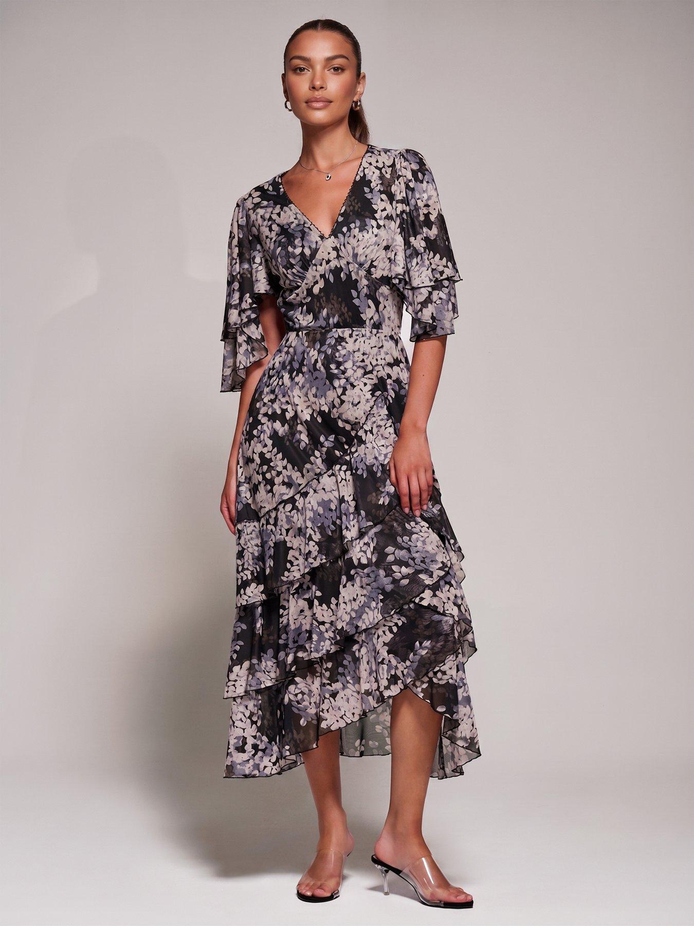 Jolie Moi Womens Frill Trim Mesh Maxi Dress - Black