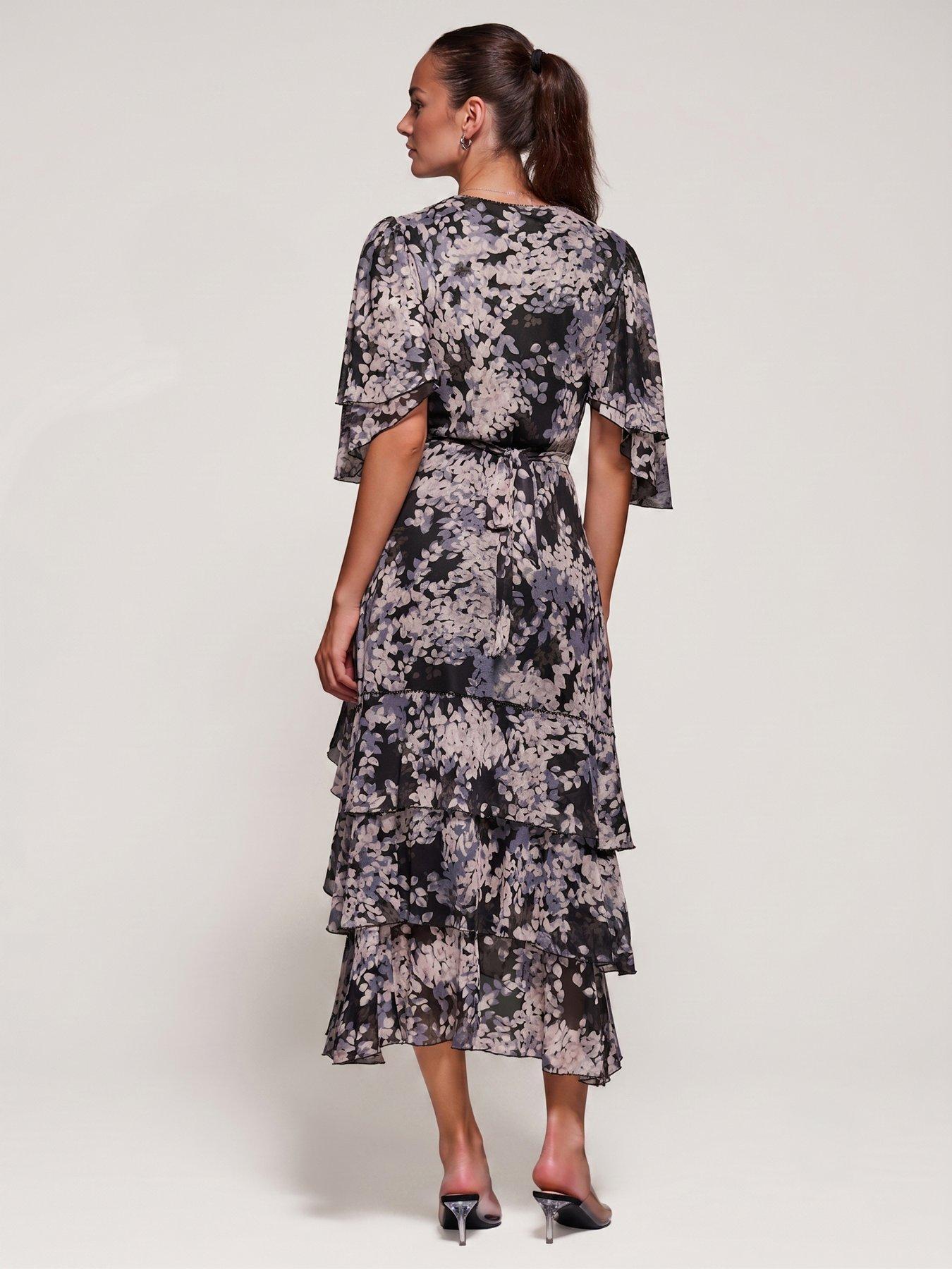 Image 2 of 6 of Jolie Moi Womens Frill Trim Mesh Maxi Dress - Black
