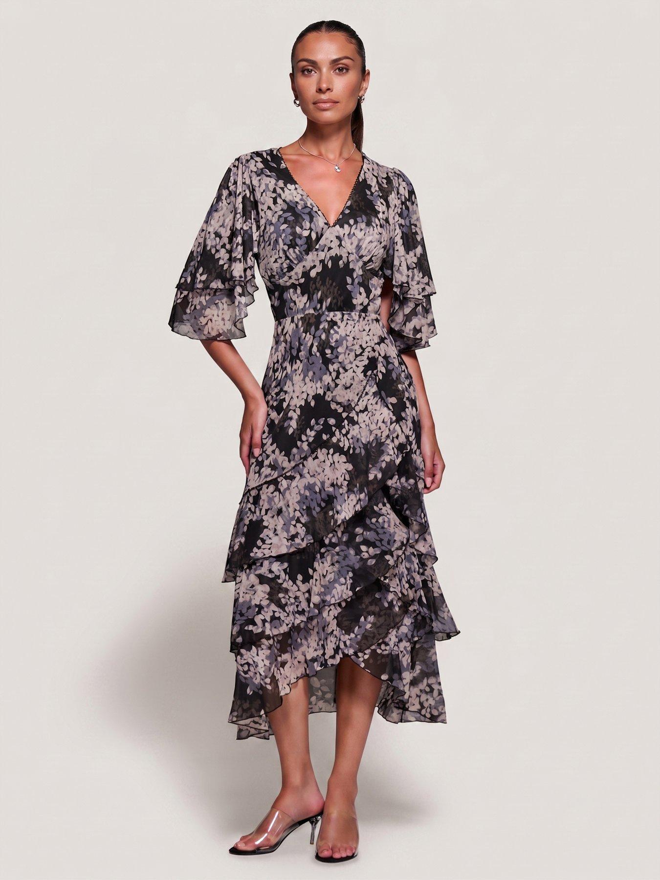 Image 3 of 6 of Jolie Moi Womens Frill Trim Mesh Maxi Dress - Black