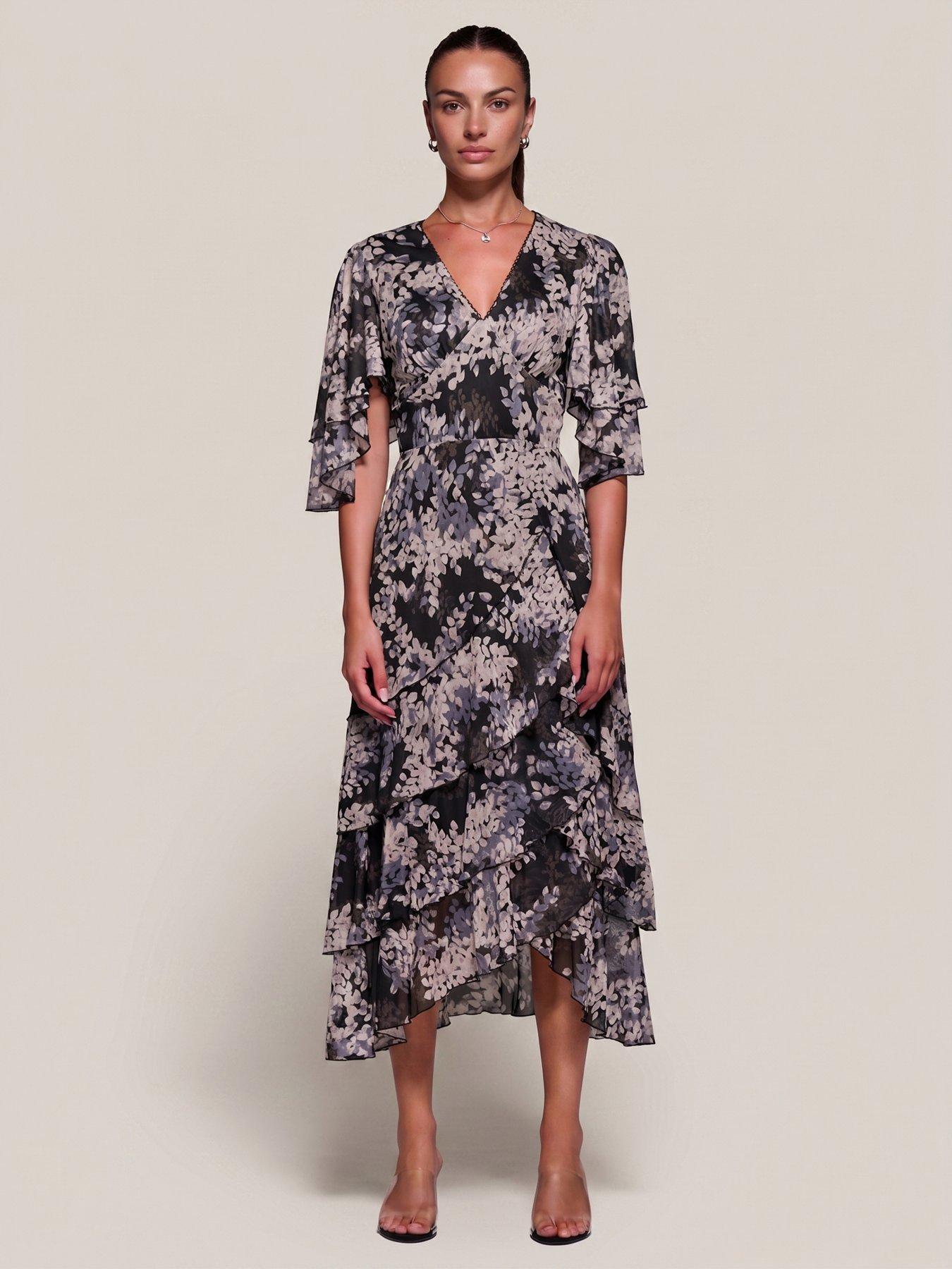 Image 4 of 6 of Jolie Moi Womens Frill Trim Mesh Maxi Dress - Black