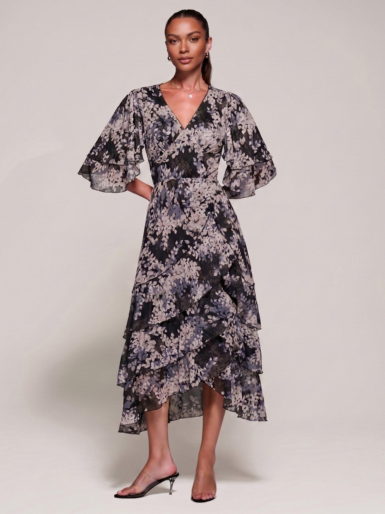 Image 5 of 6 of Jolie Moi Womens Frill Trim Mesh Maxi Dress - Black