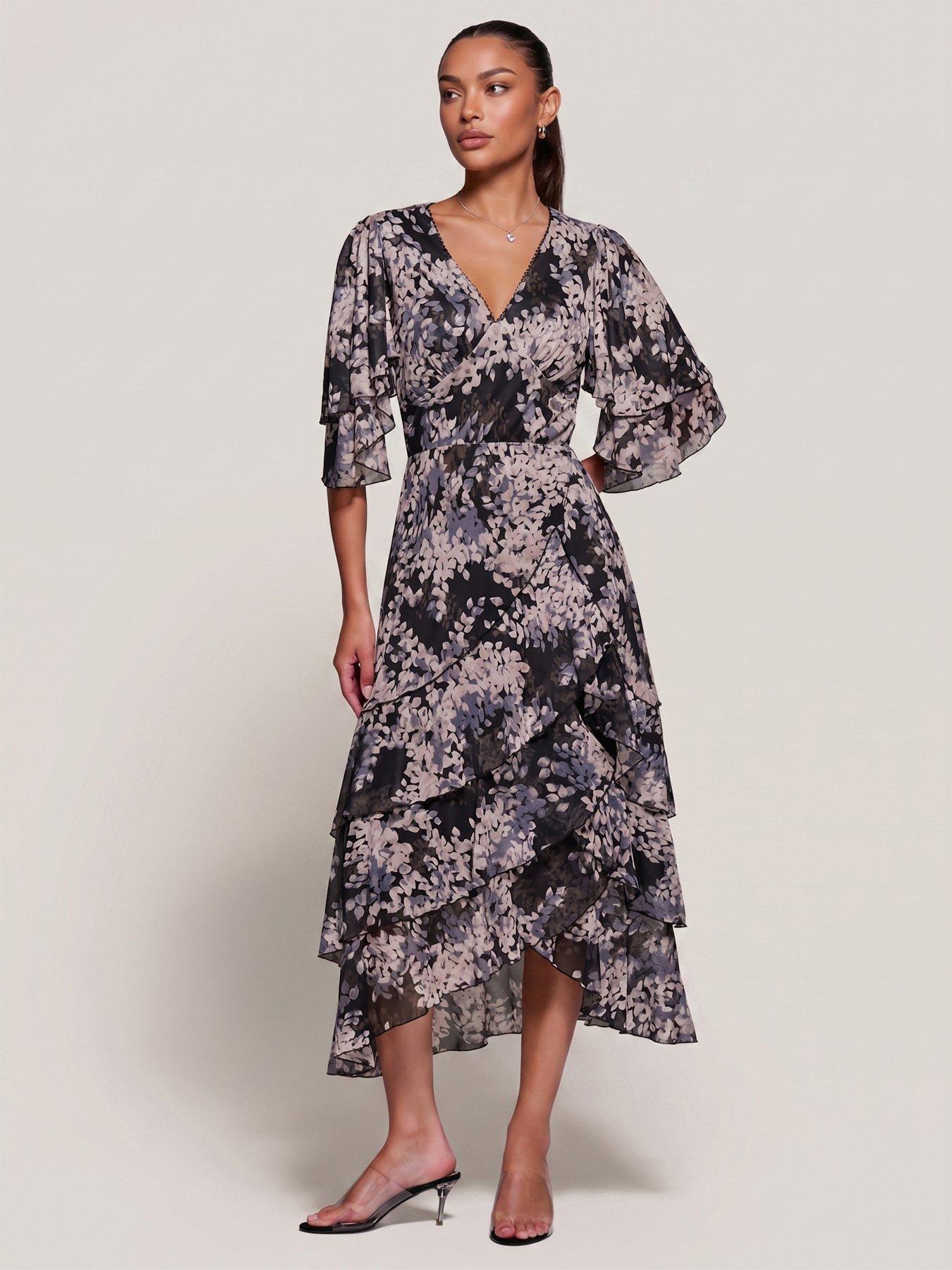 Image 6 of 6 of Jolie Moi Womens Frill Trim Mesh Maxi Dress - Black