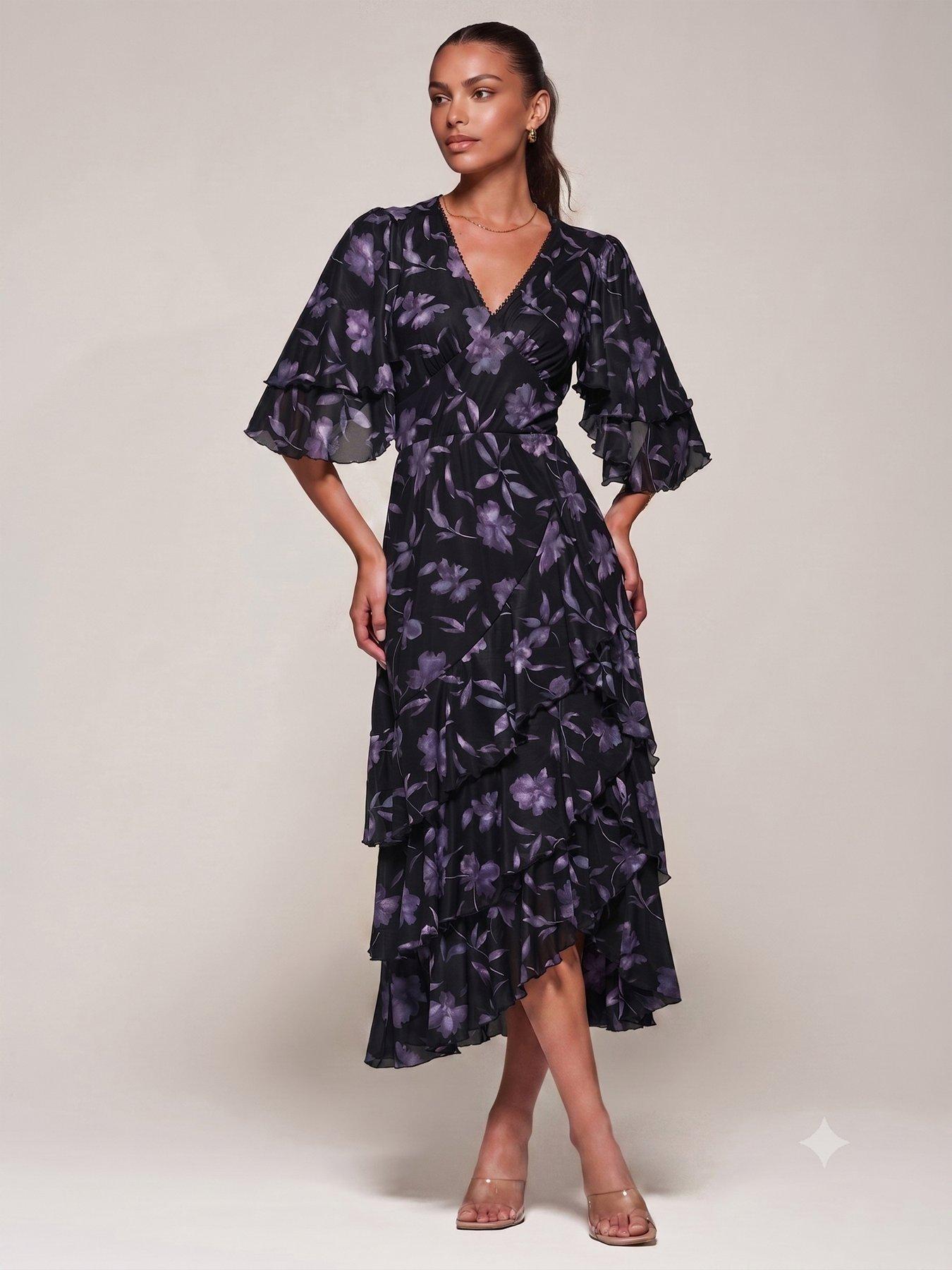 Jolie Moi Frill Trim Mesh Maxi Dress