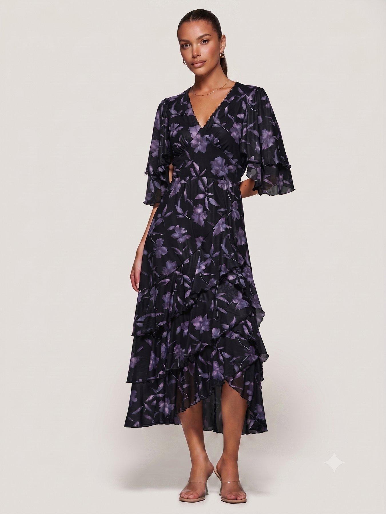 Image 6 of 6 of Jolie Moi Frill Trim Mesh Maxi Dress