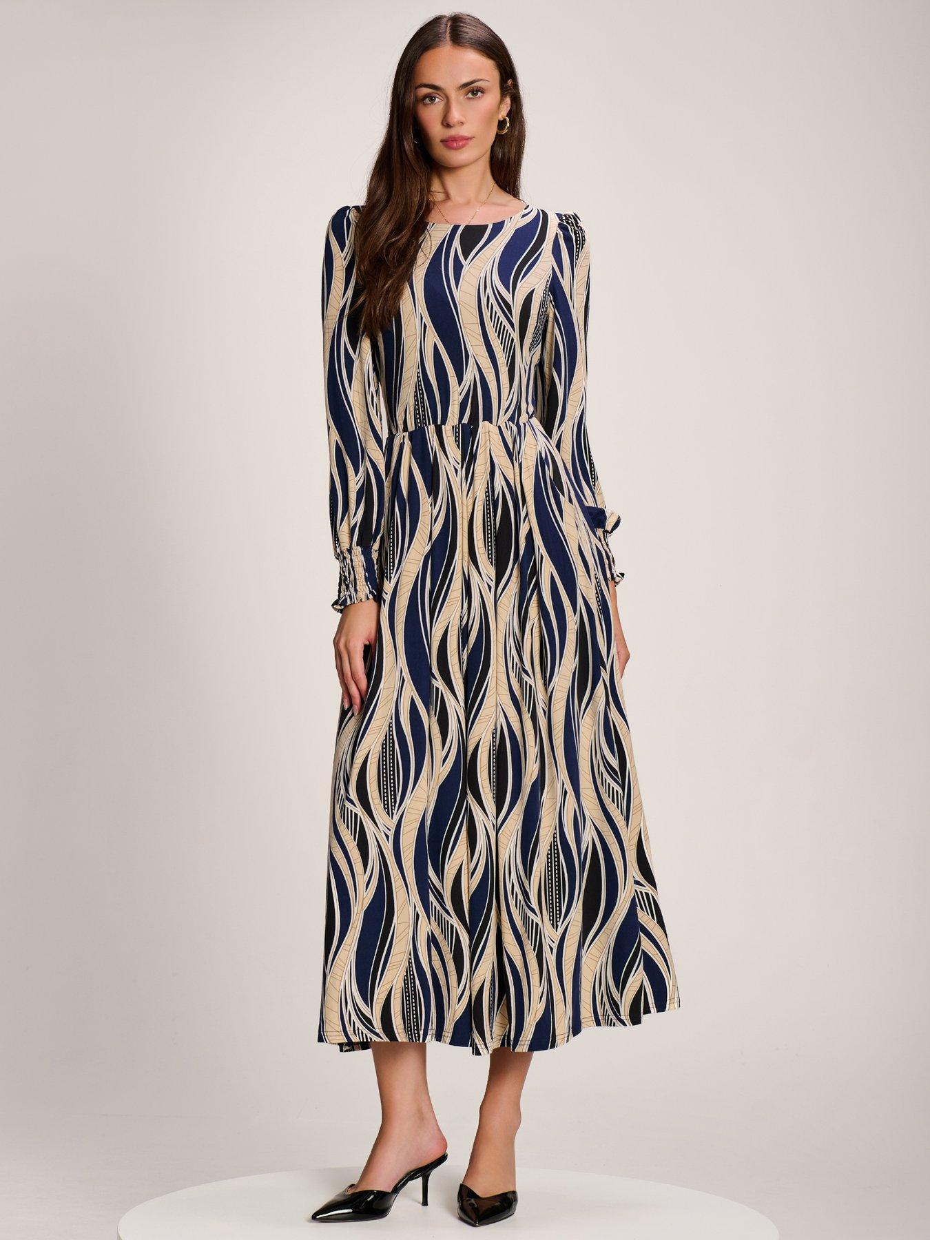 Jolie Moi Jersey Belted Long Sleeve Maxi Dress