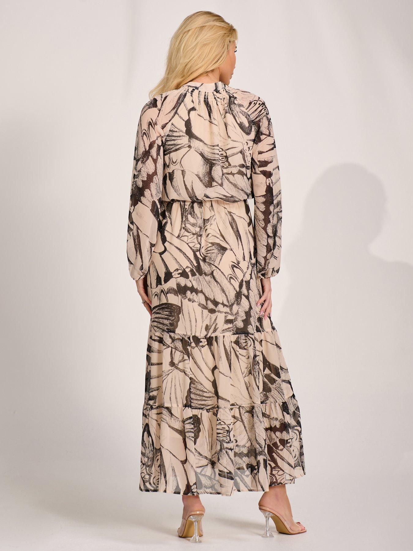Image 2 of 6 of Jolie Moi Long Sleeve Tie Neck Maxi Dress