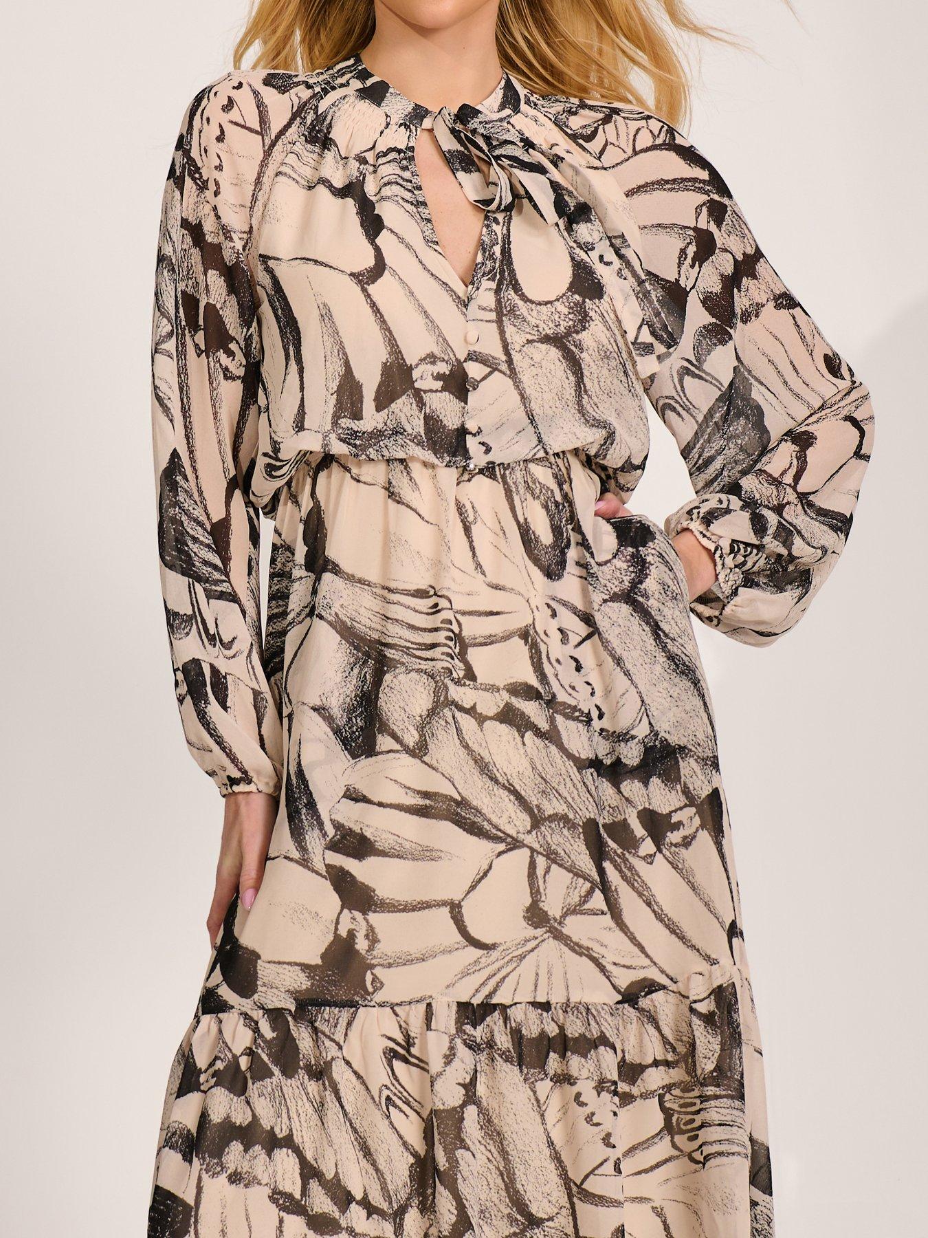 Image 4 of 6 of Jolie Moi Long Sleeve Tie Neck Maxi Dress