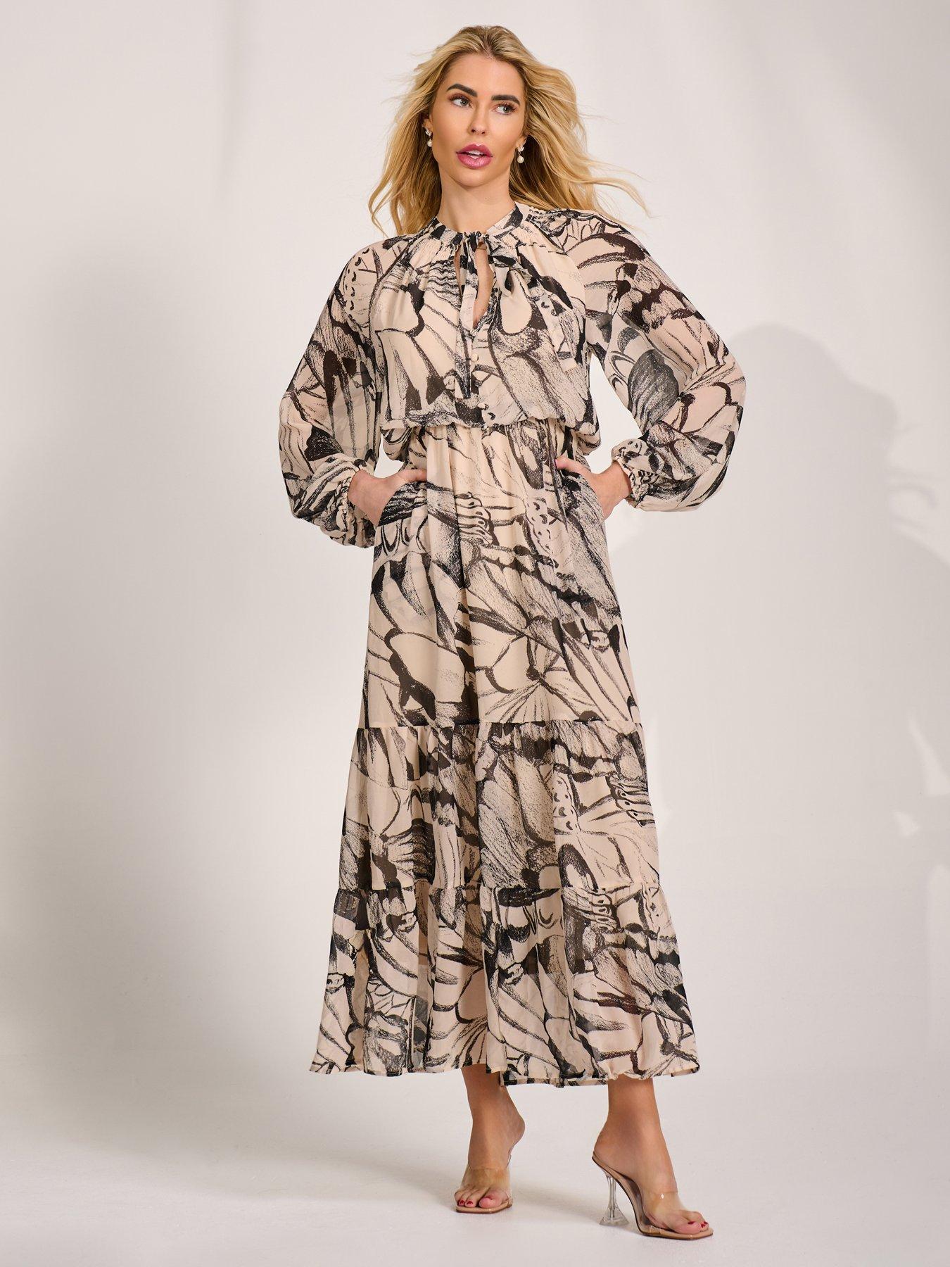 Image 5 of 6 of Jolie Moi Long Sleeve Tie Neck Maxi Dress