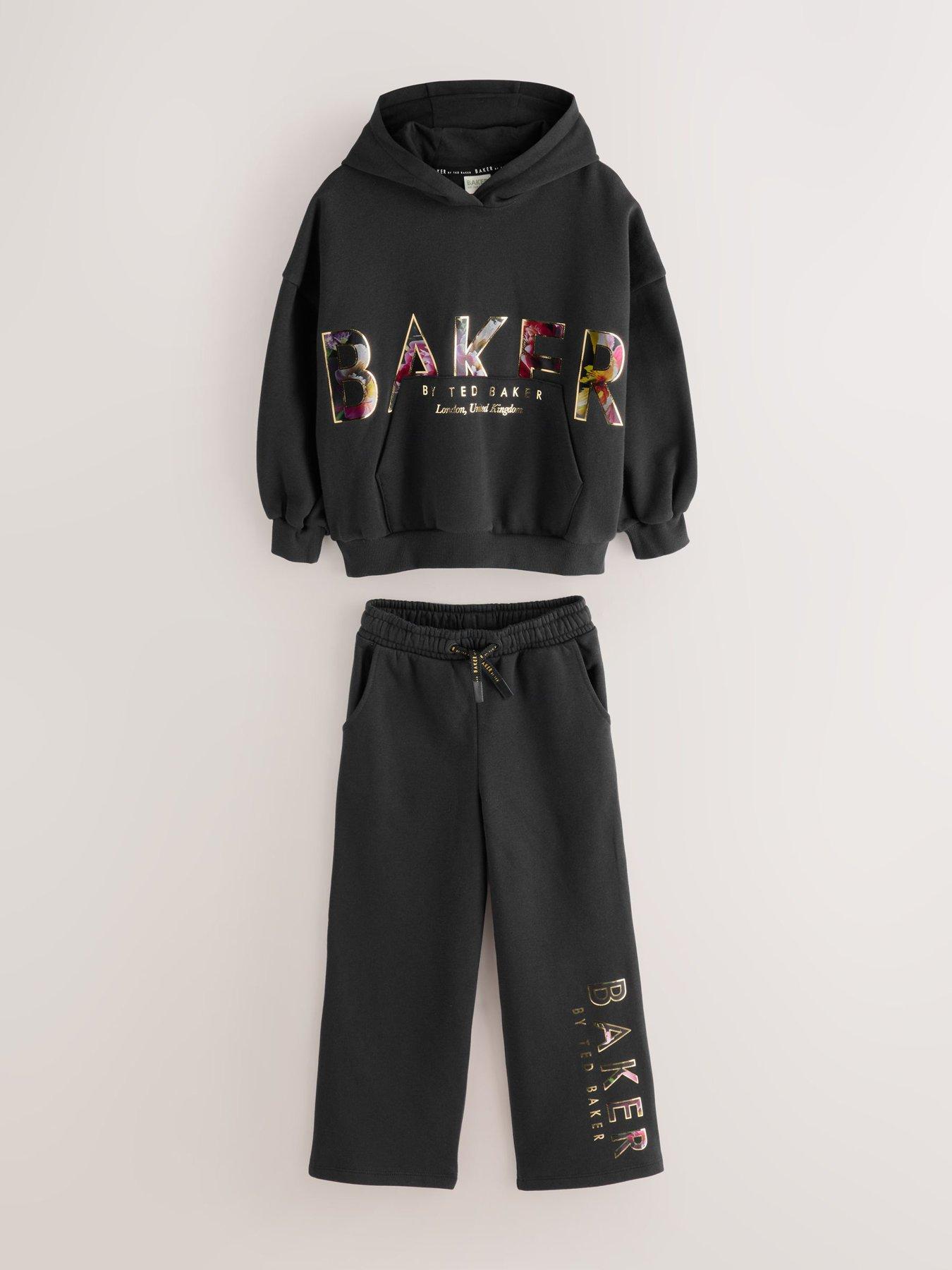 Image 2 of 7 of Ted Baker Girls Oversized Metallic Logo Hoodie &amp; Joggers 2 Piece Set - Black