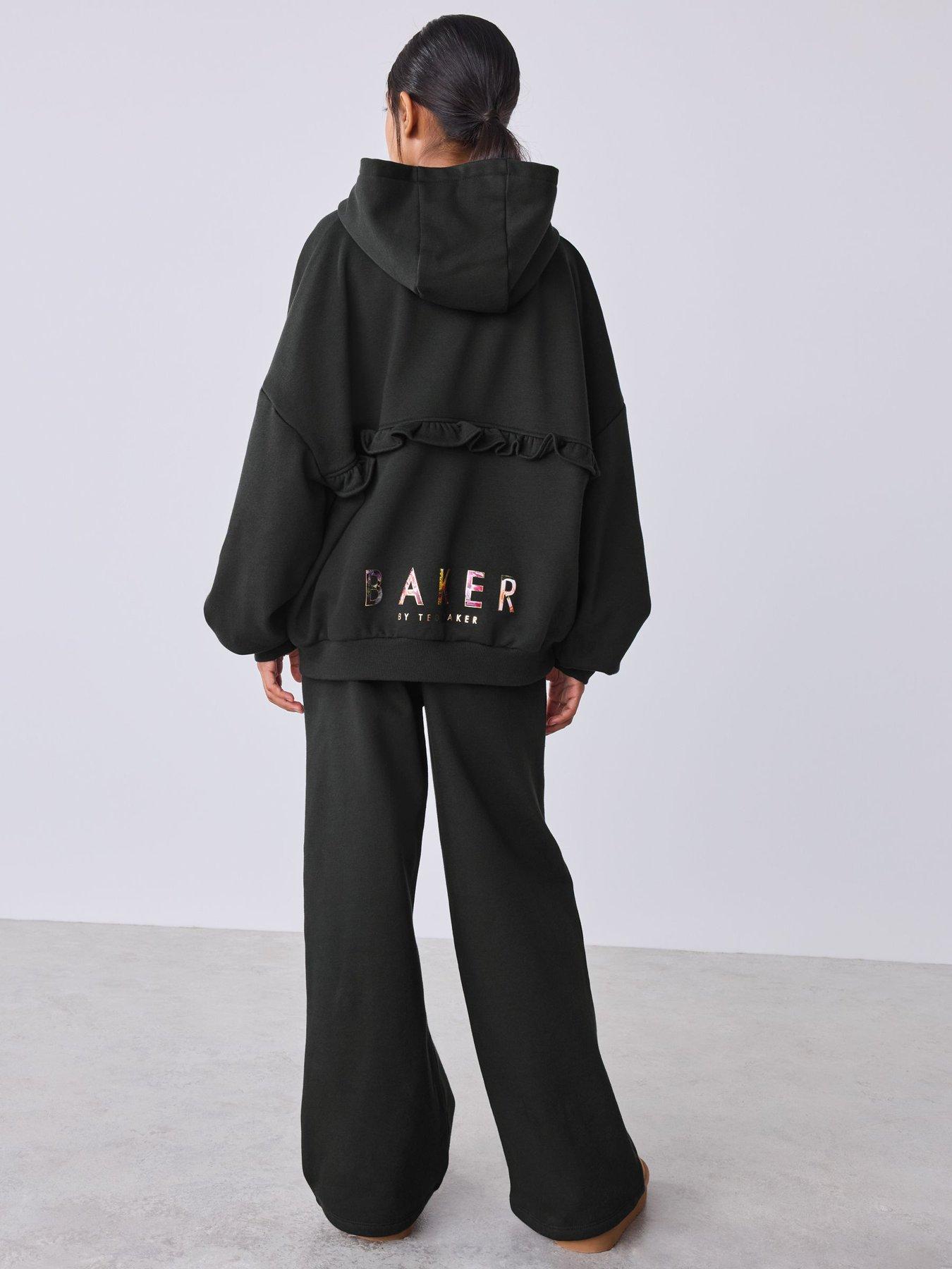 Image 3 of 7 of Ted Baker Girls Oversized Metallic Logo Hoodie &amp; Joggers 2 Piece Set - Black