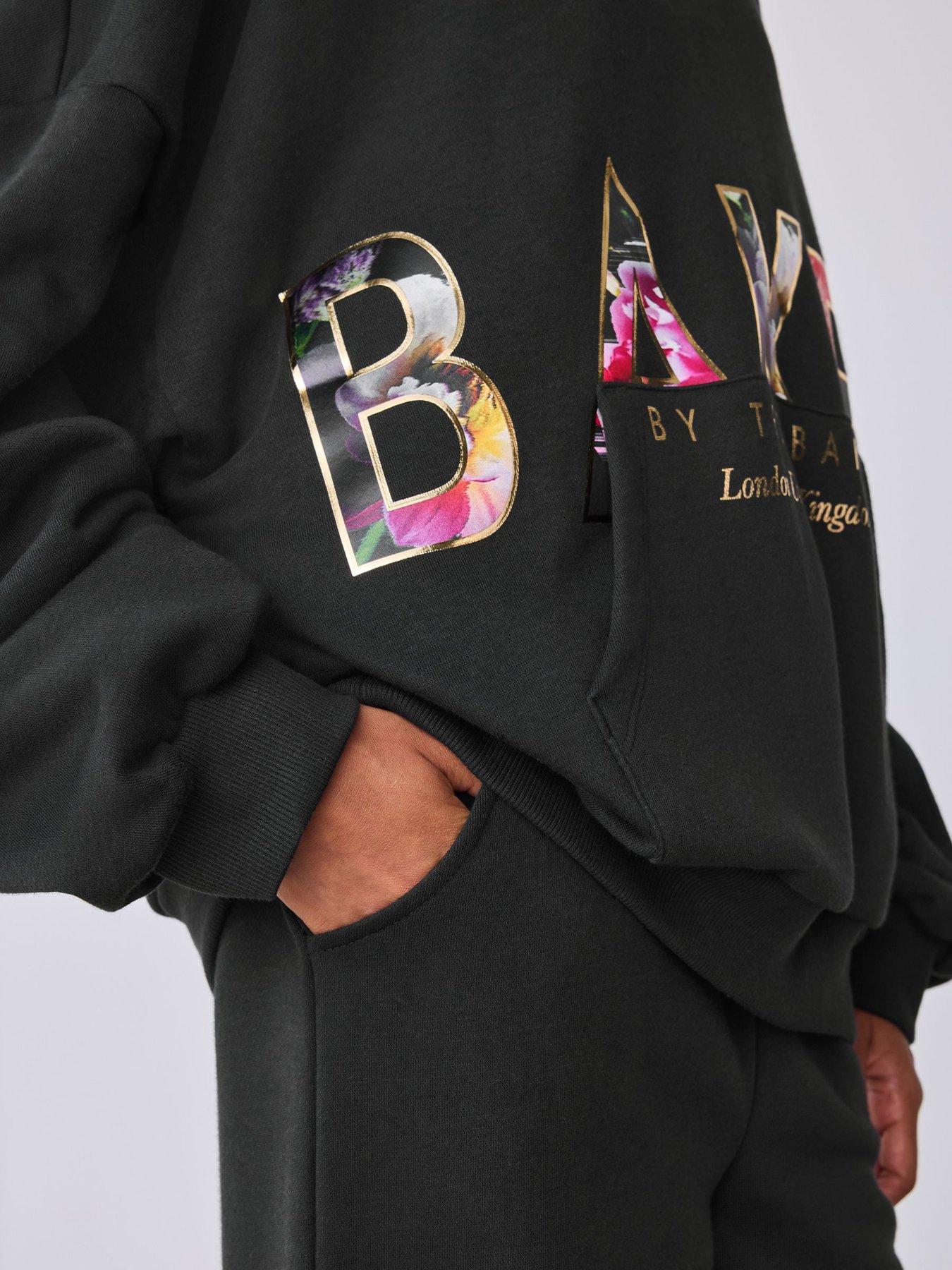 Image 4 of 7 of Ted Baker Girls Oversized Metallic Logo Hoodie &amp; Joggers 2 Piece Set - Black