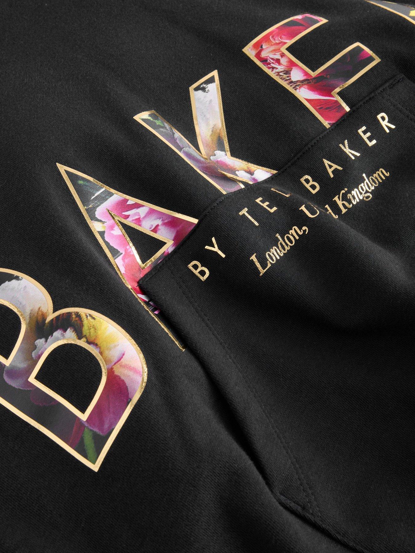 Image 7 of 7 of Ted Baker Girls Oversized Metallic Logo Hoodie &amp; Joggers 2 Piece Set - Black