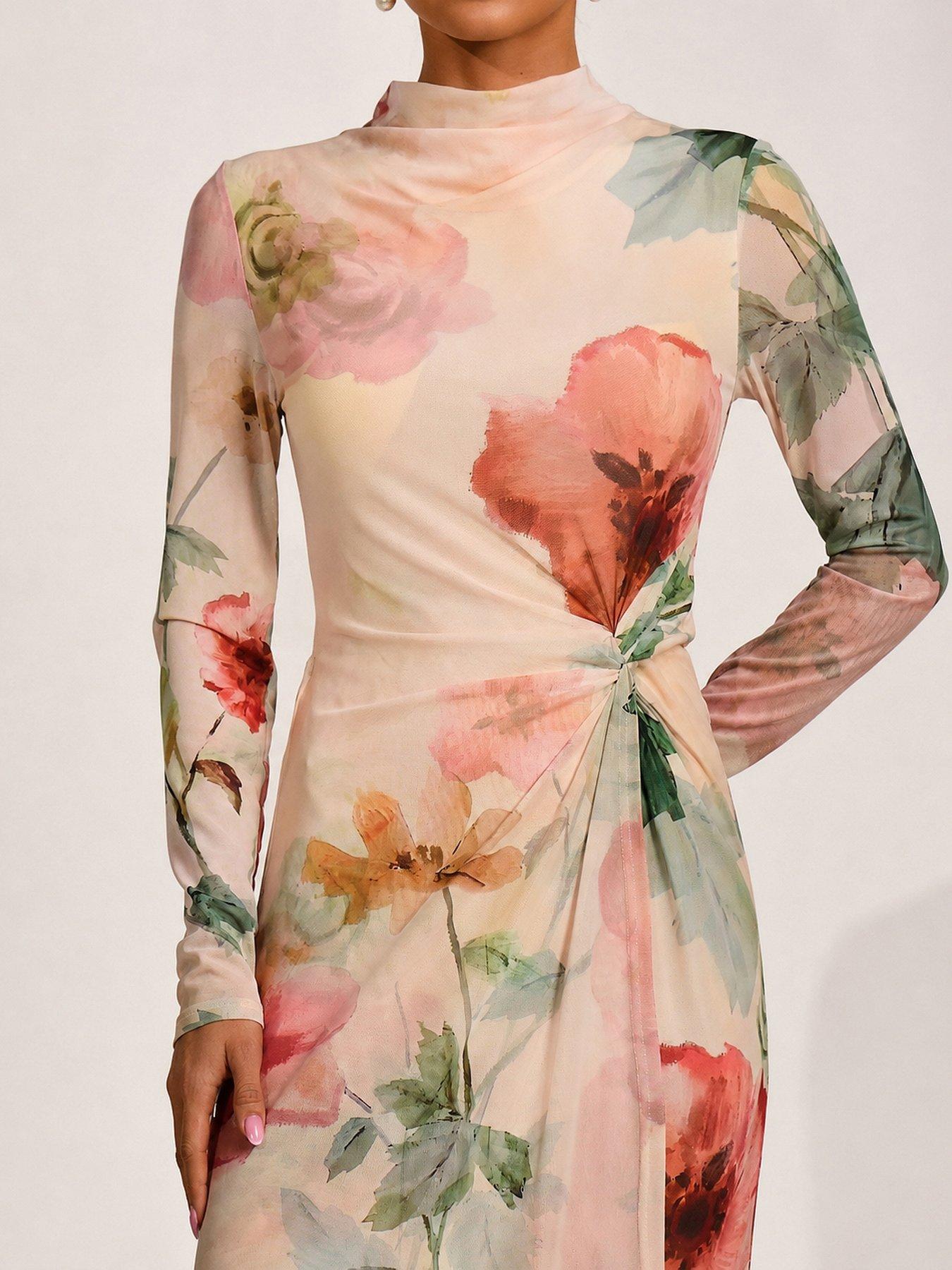 Image 4 of 6 of Jolie Moi Womens High Neck Twist Waist Maxi Dress - Yellow