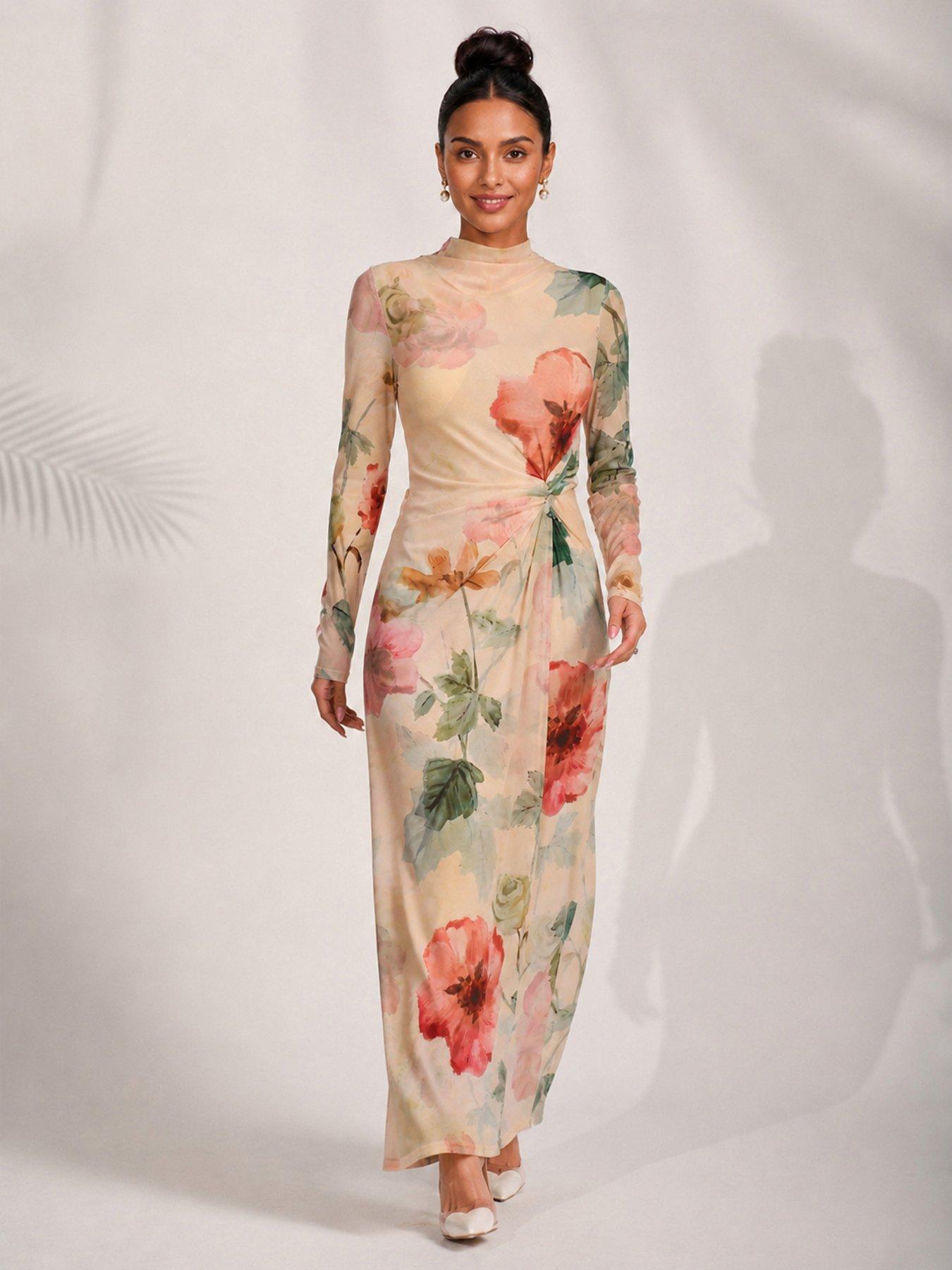 Image 5 of 6 of Jolie Moi Womens High Neck Twist Waist Maxi Dress - Yellow