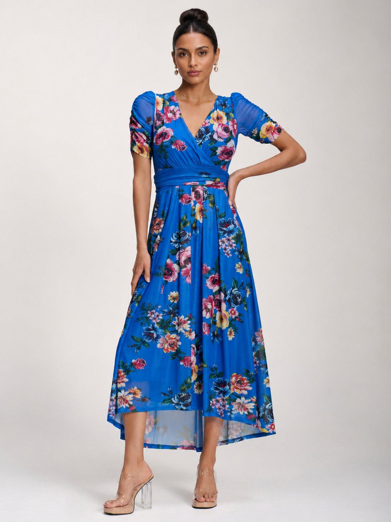 Jolie Moi Petite Mesh Print Dip Hem Maxi Dress