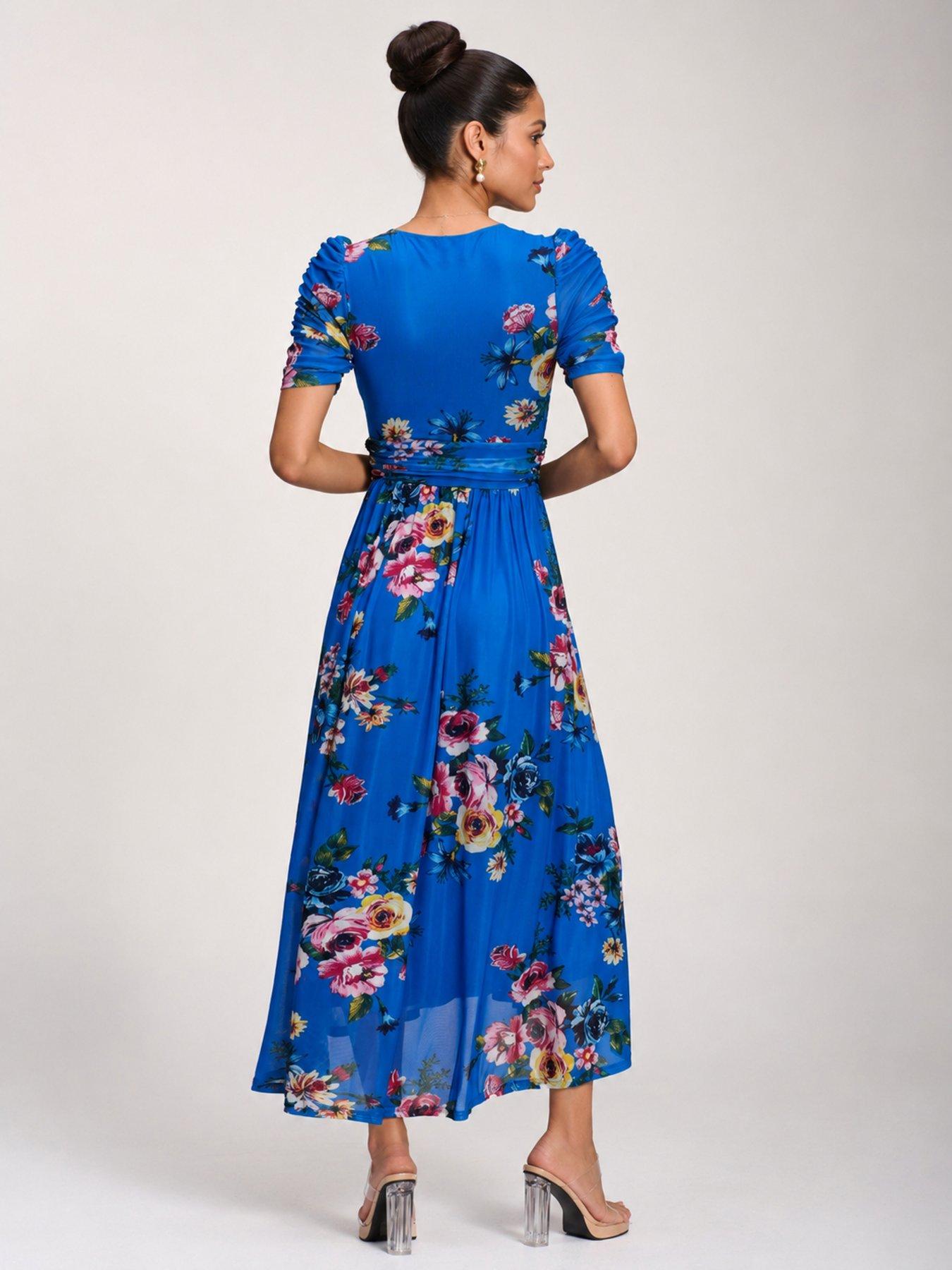 Image 2 of 6 of Jolie Moi Petite Mesh Print Dip Hem Maxi Dress