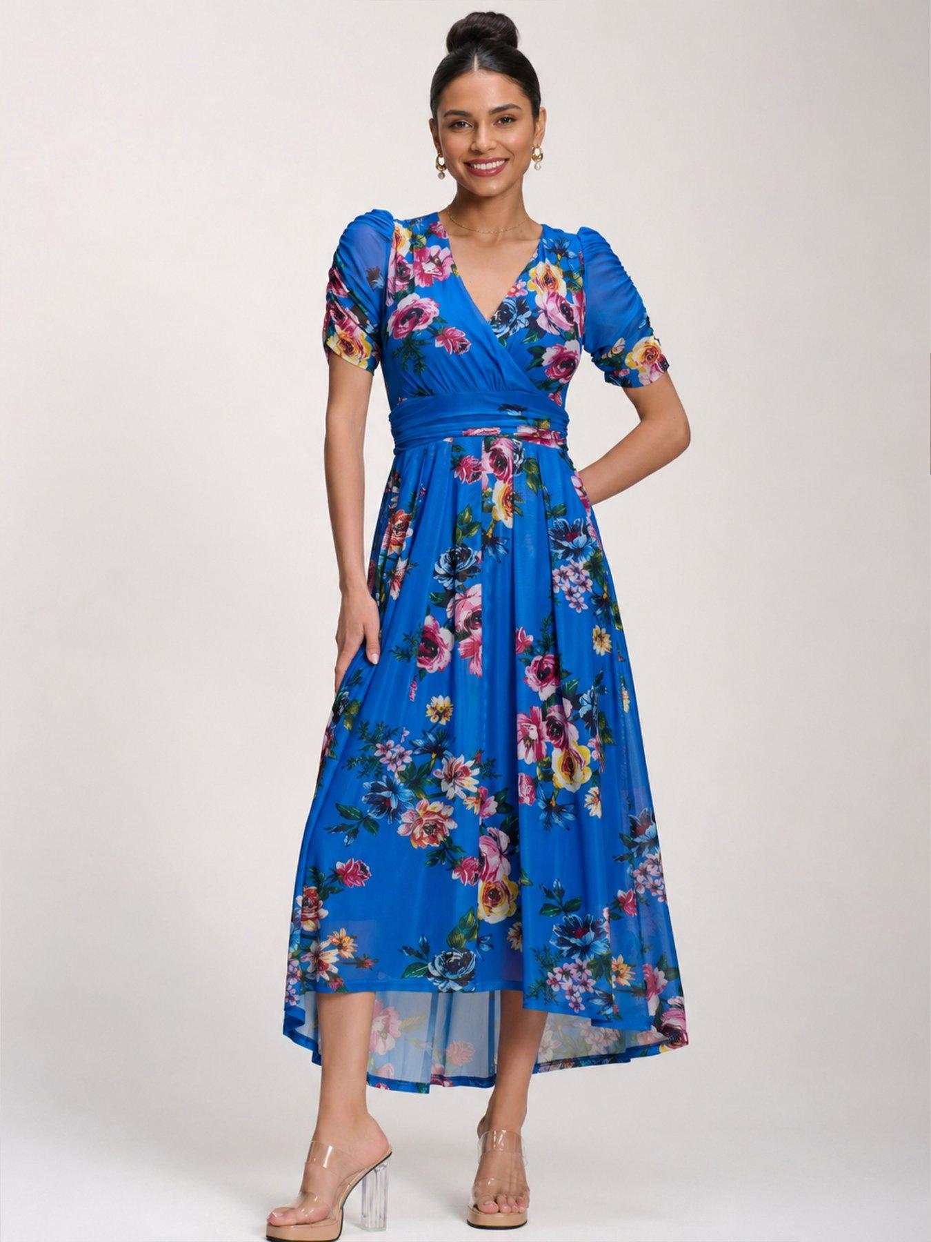 Image 5 of 6 of Jolie Moi Petite Mesh Print Dip Hem Maxi Dress