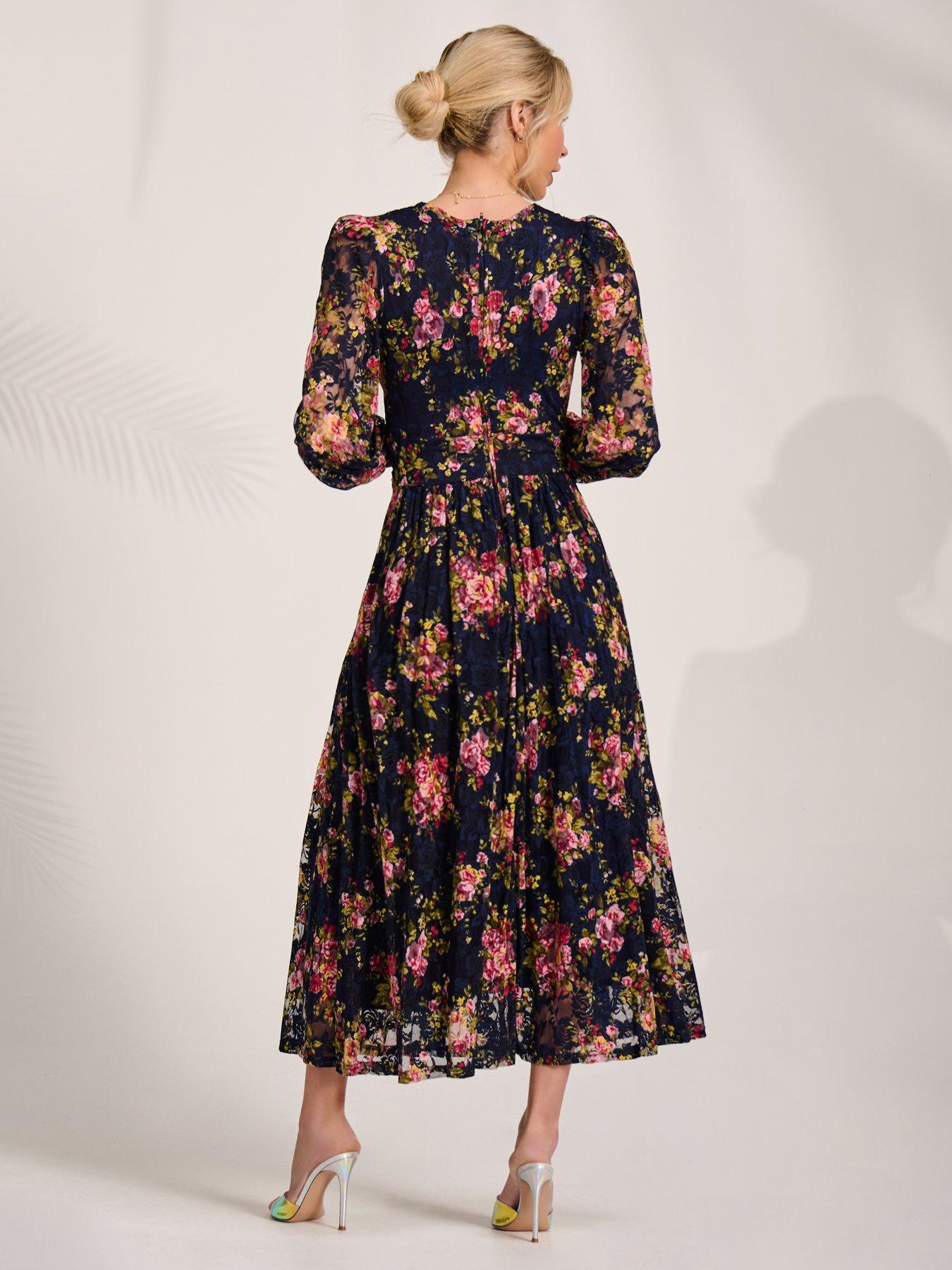Image 2 of 7 of Jolie Moi Womens Wrap Bodice Sheer Sleeve Maxi Dress - Navy