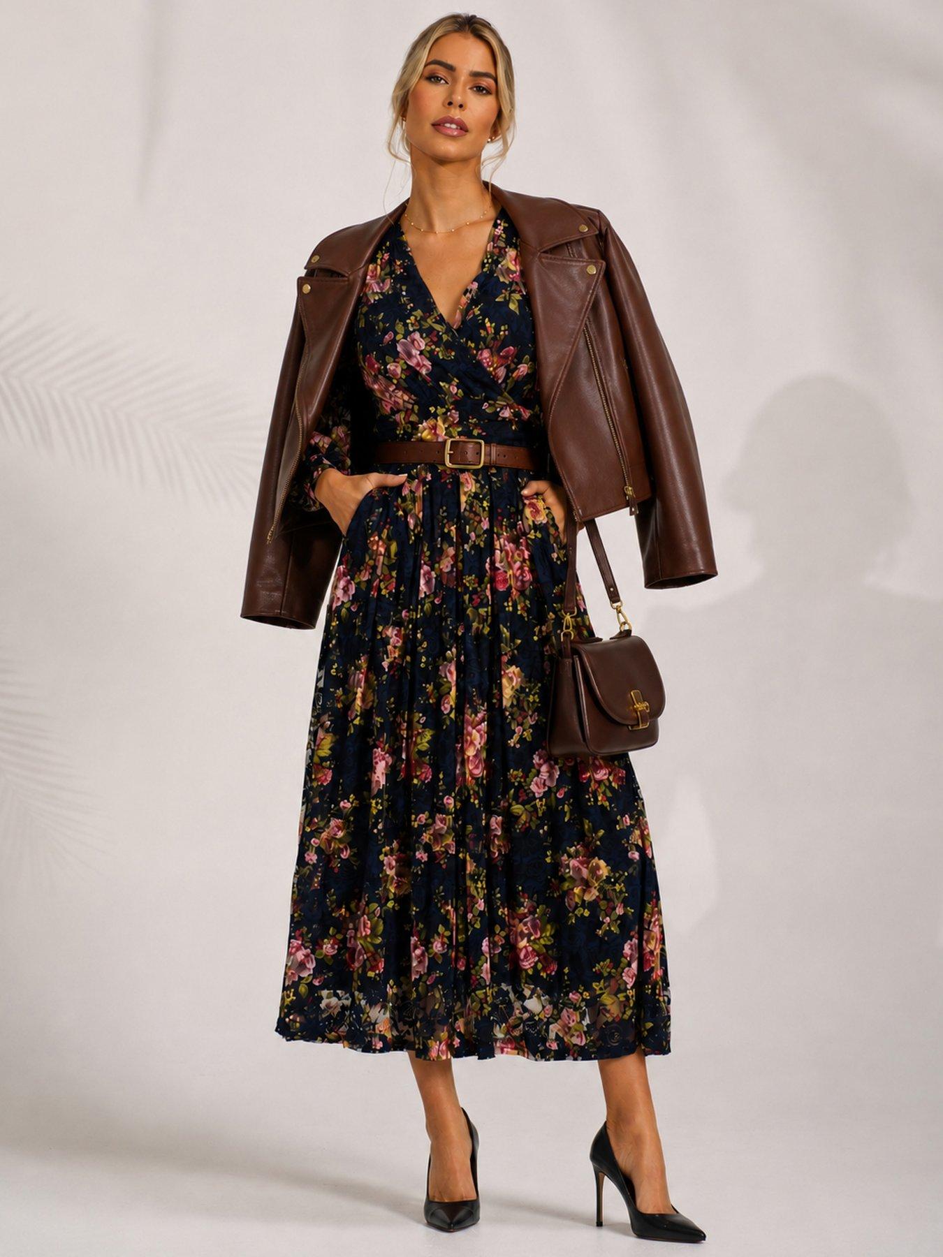 Image 3 of 7 of Jolie Moi Womens Wrap Bodice Sheer Sleeve Maxi Dress - Navy