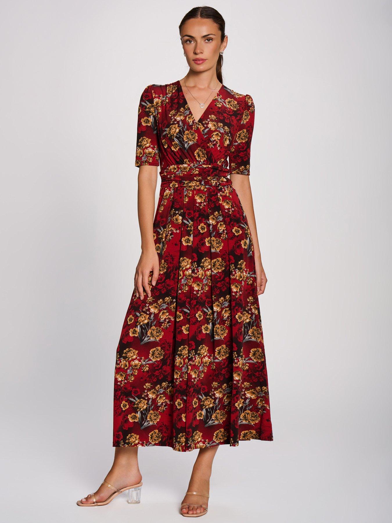 Jolie Moi Womens Wrap Tie Waist Jersey Maxi Dress - Red