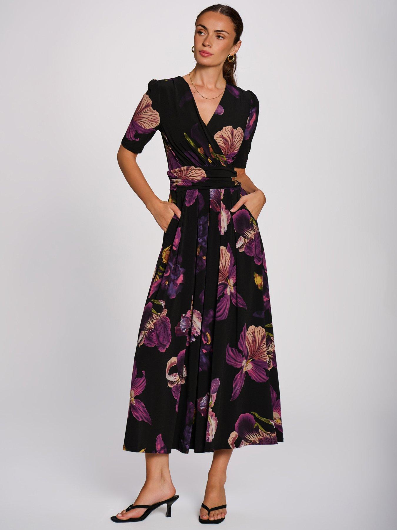 Image 1 of 7 of Jolie Moi Womens Wrap Front Stretch Jersey Maxi Dress - Black