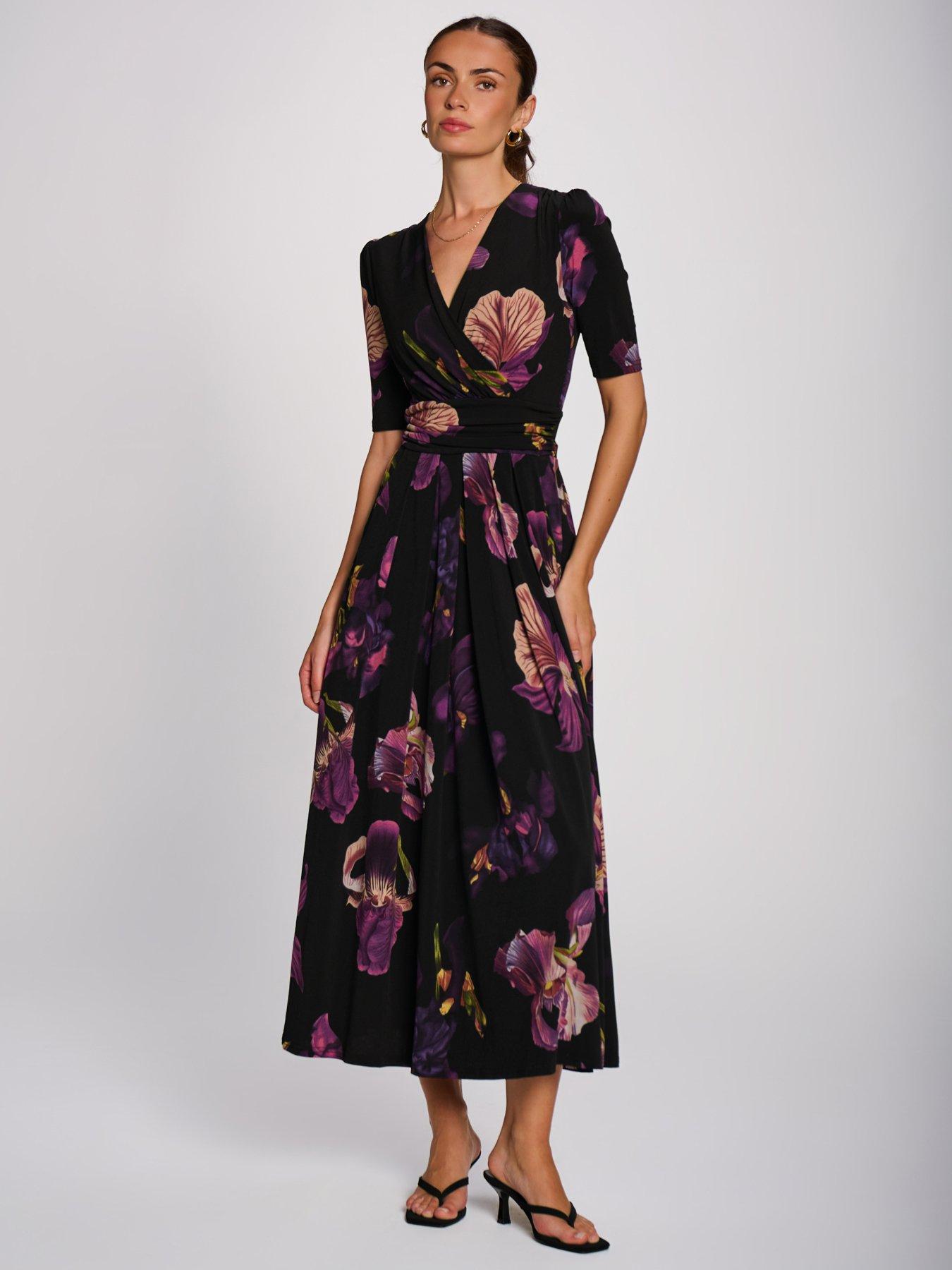 Image 3 of 7 of Jolie Moi Womens Wrap Front Stretch Jersey Maxi Dress - Black