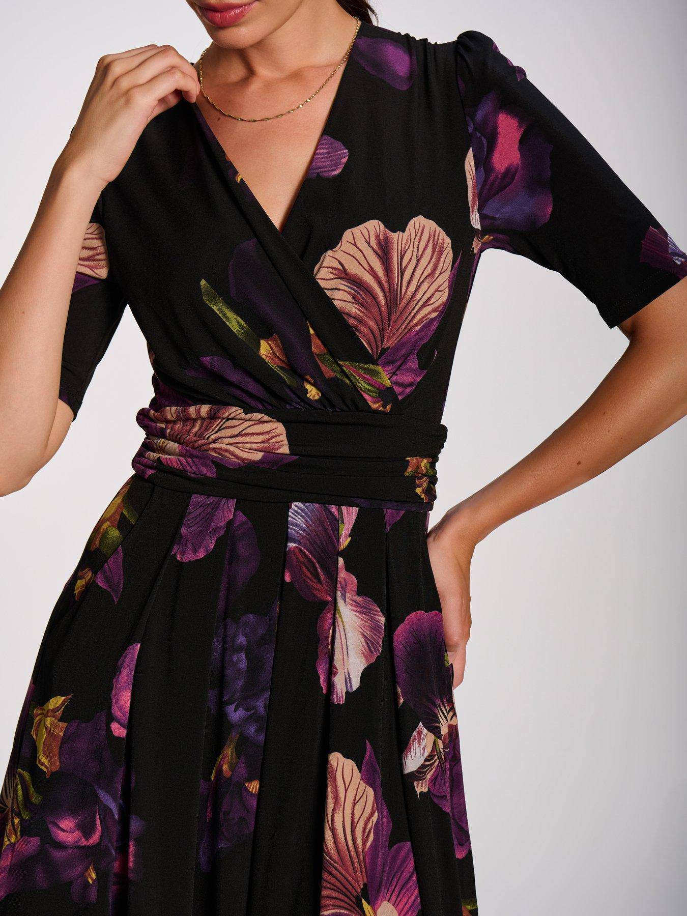 Image 4 of 7 of Jolie Moi Womens Wrap Front Stretch Jersey Maxi Dress - Black