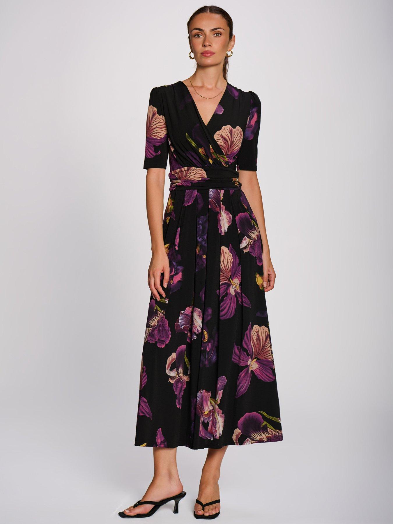 Image 5 of 7 of Jolie Moi Womens Wrap Front Stretch Jersey Maxi Dress - Black