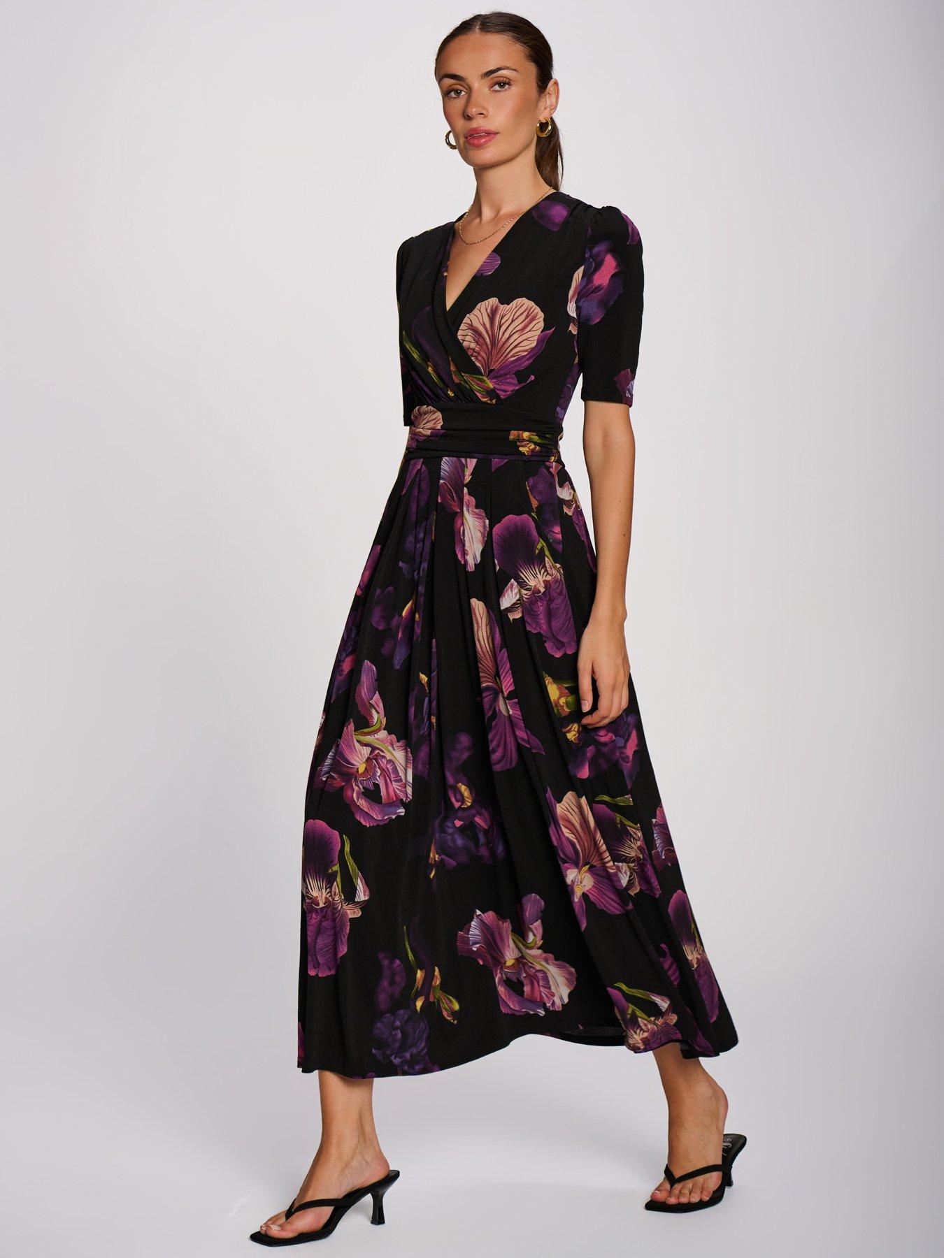 Image 6 of 7 of Jolie Moi Womens Wrap Front Stretch Jersey Maxi Dress - Black