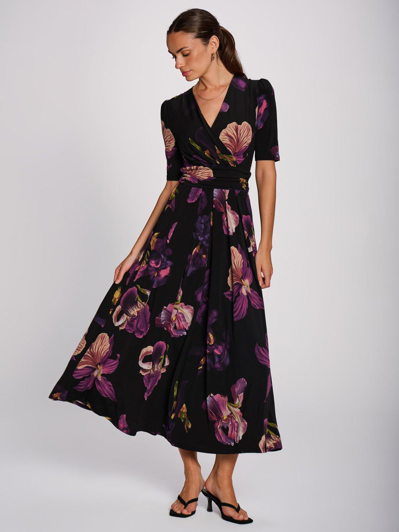Image 7 of 7 of Jolie Moi Womens Wrap Front Stretch Jersey Maxi Dress - Black
