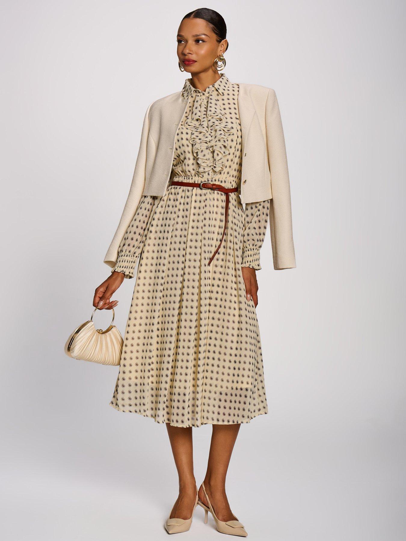 Image 5 of 7 of Jolie Moi Chiffon Print Ruffled Shirt Dress