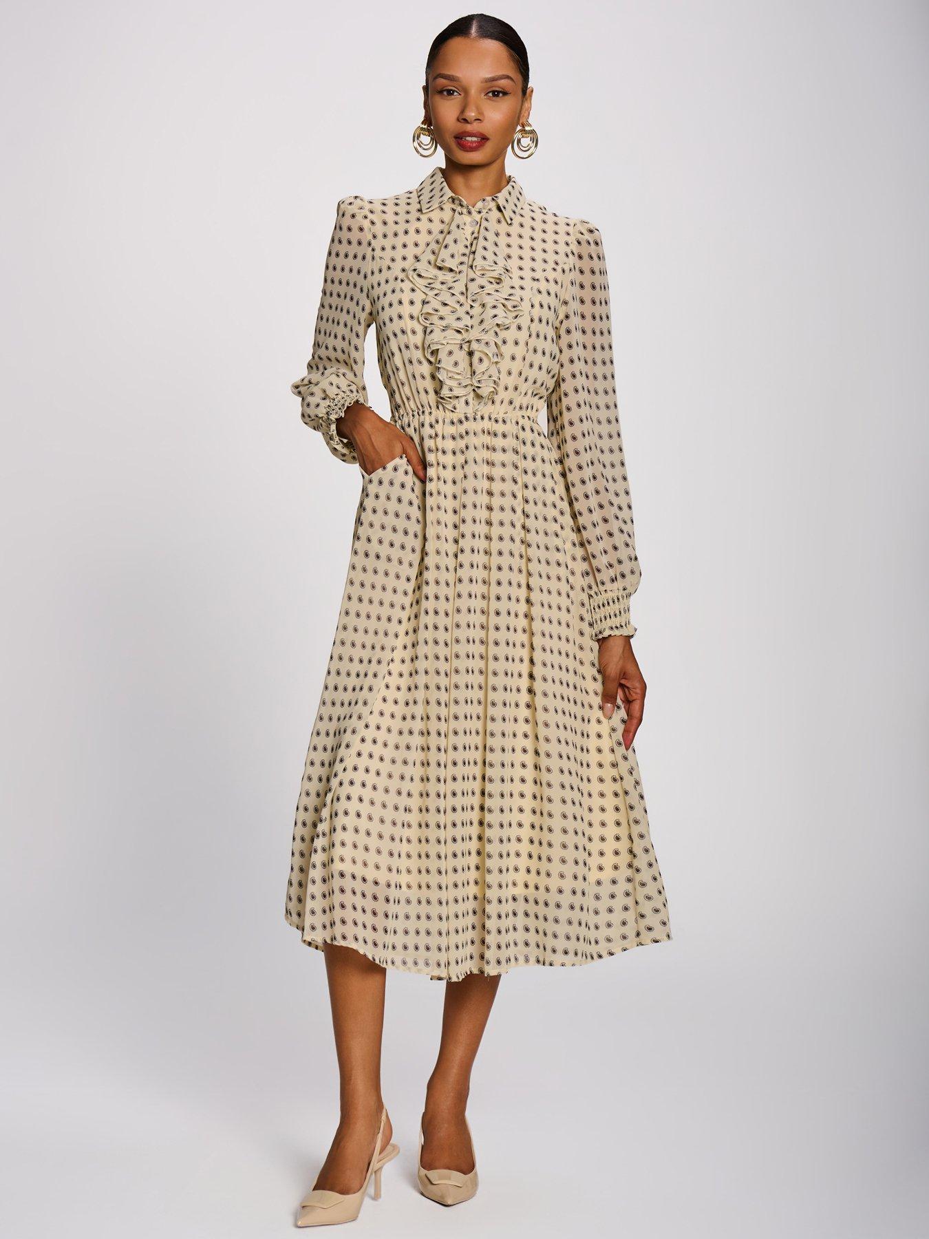 Image 6 of 7 of Jolie Moi Chiffon Print Ruffled Shirt Dress