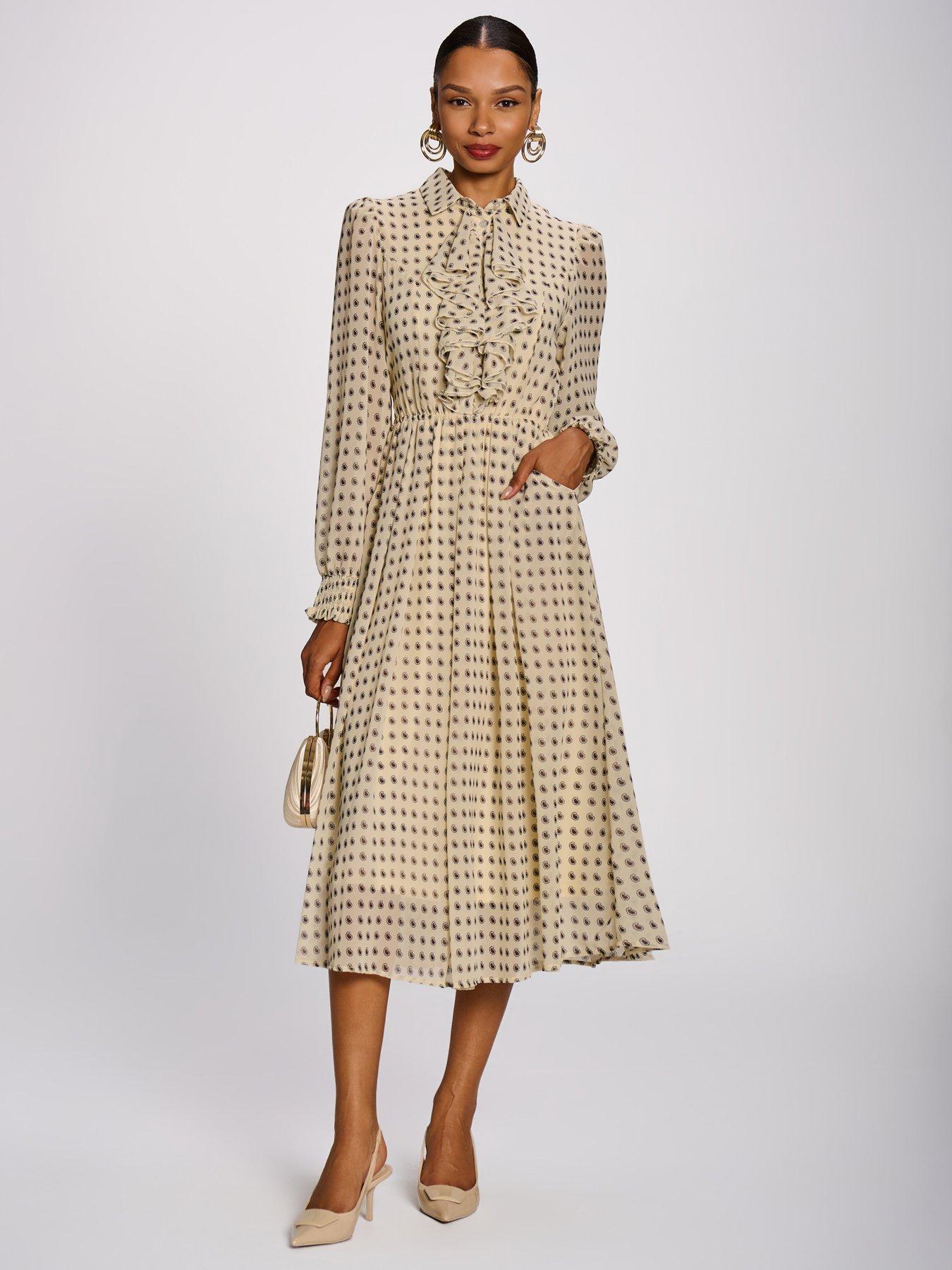 Image 7 of 7 of Jolie Moi Chiffon Print Ruffled Shirt Dress
