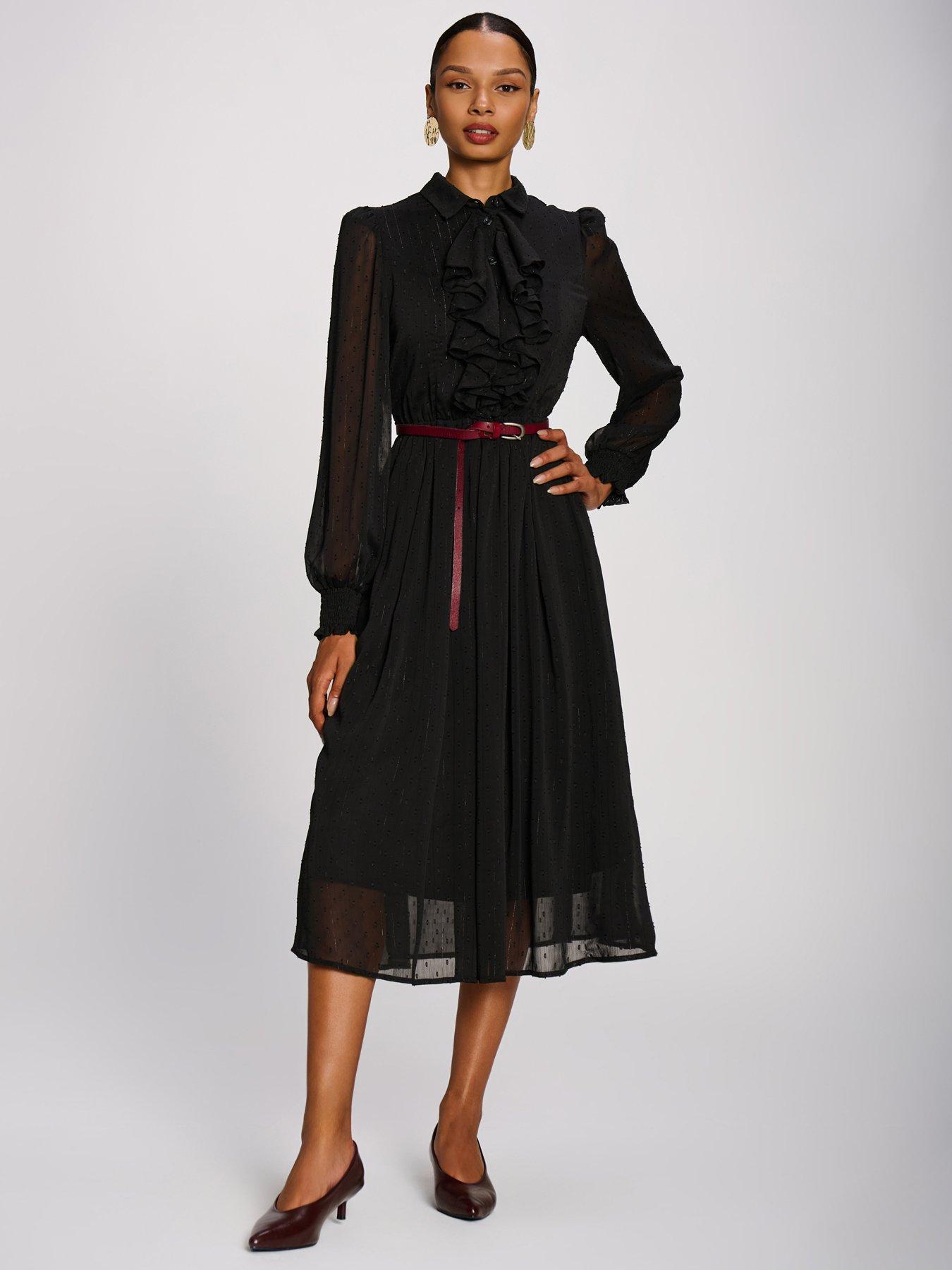 Jolie Moi Textured Chiffon Long Sleeve Shirt Dress