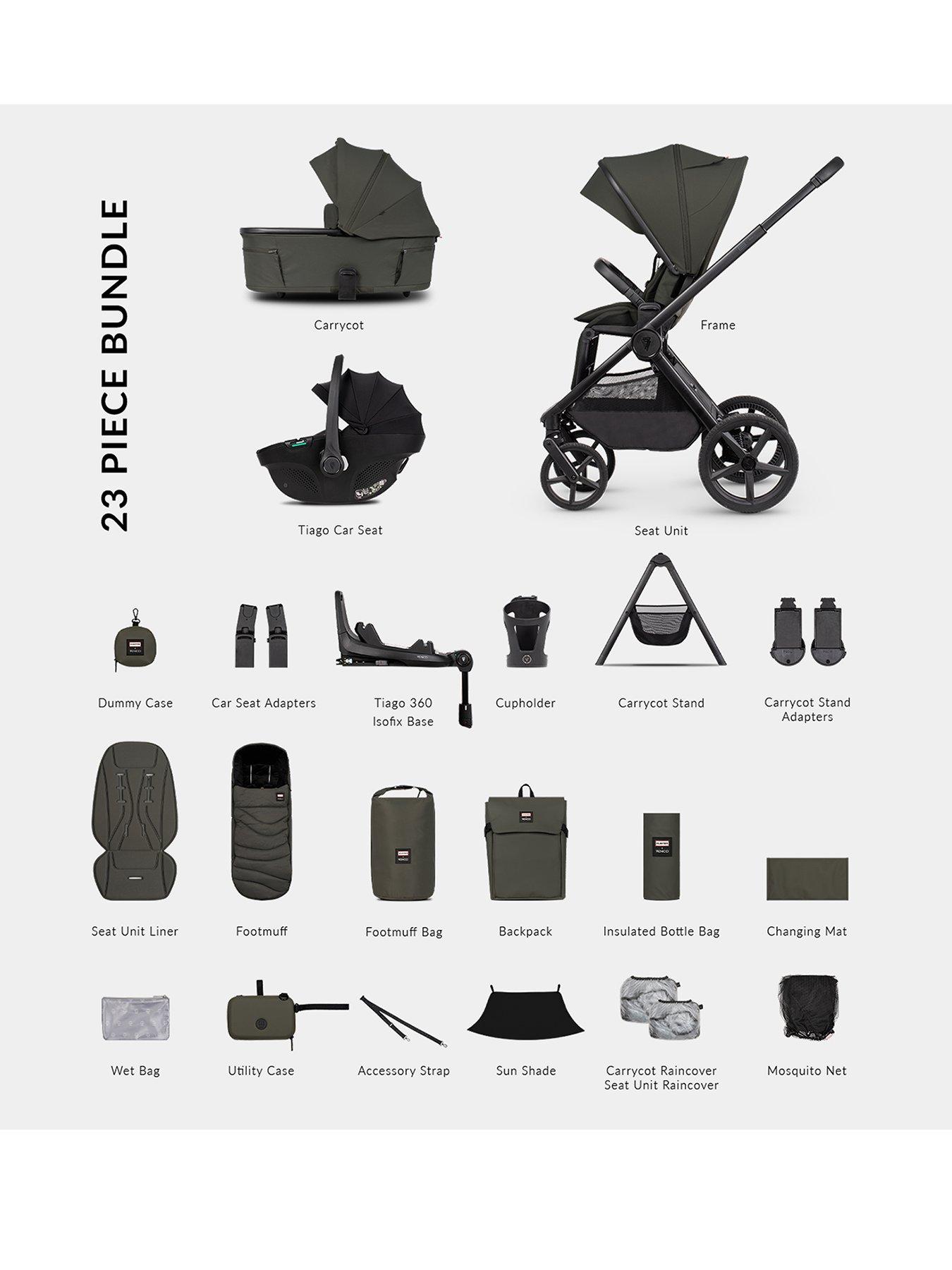Venicci Upline 3 Hunter - 4In1 Plus Bundle Tiago Black Car Seat And 360 Base - Dark Olive
