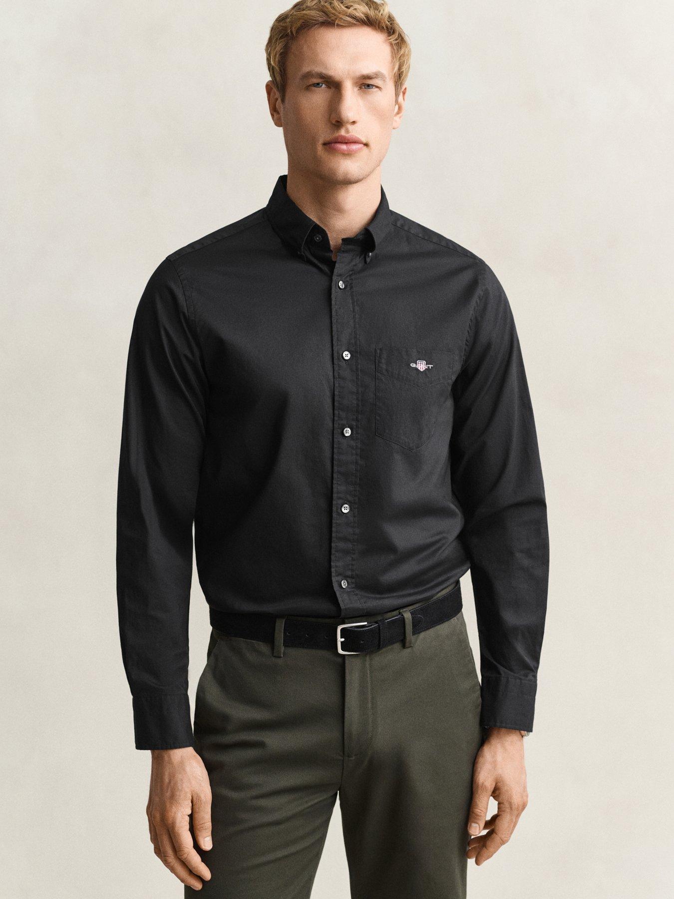 Image 1 of 5 of GANT Mens Shield Poplin Long Sleeve Shirt - Black