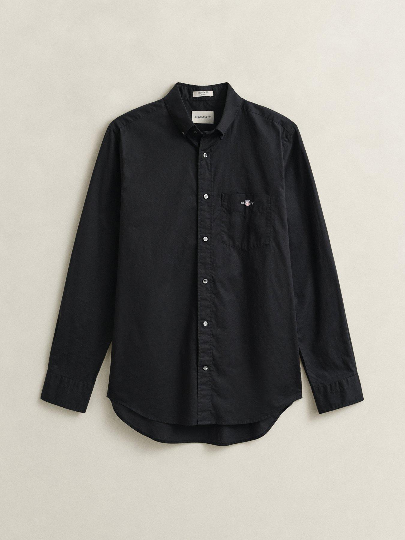 Image 5 of 5 of GANT Mens Shield Poplin Long Sleeve Shirt - Black