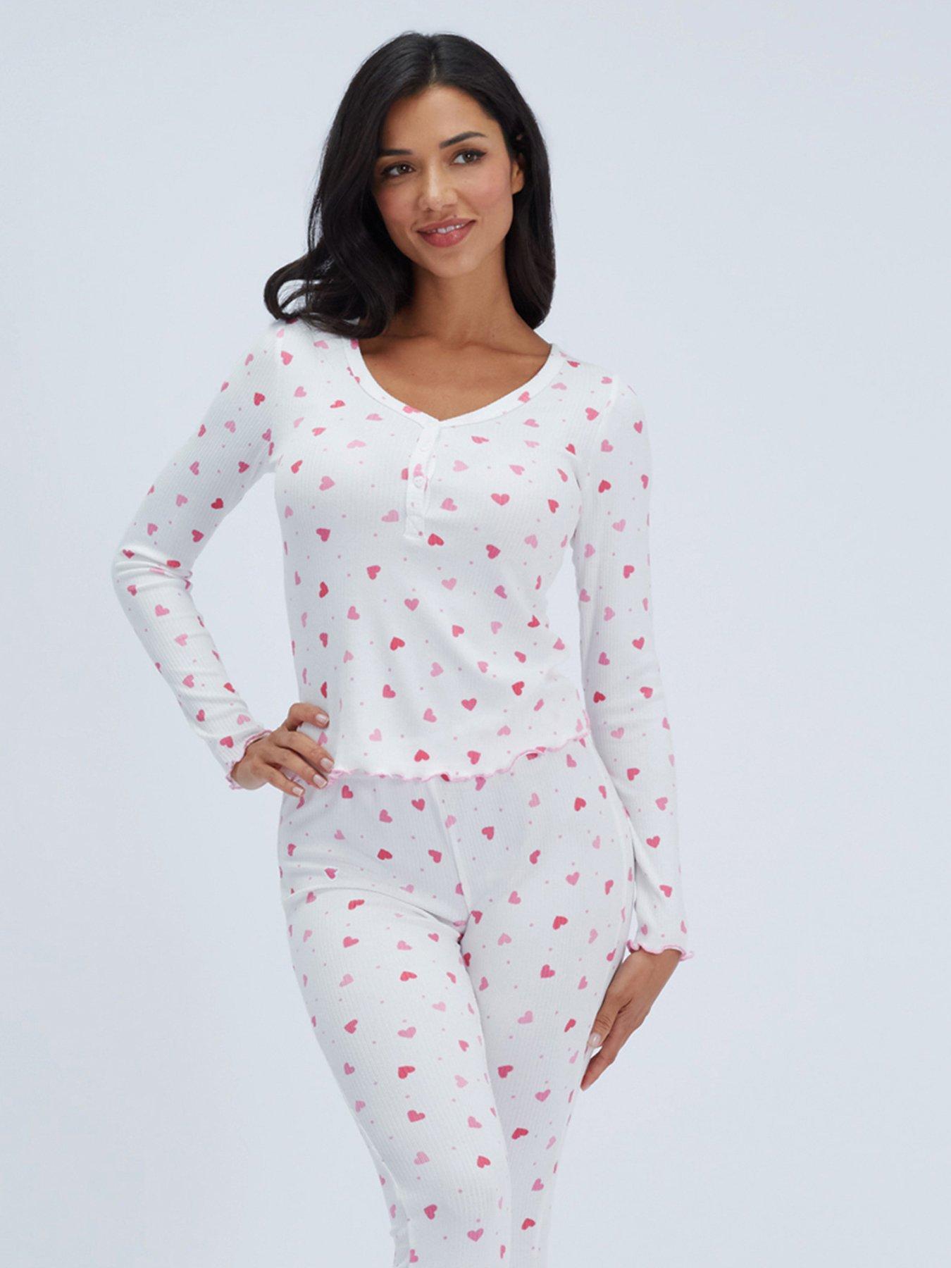 Image 5 of 6 of Boux Avenue Womens Heart Rib Henley Pyjama Set - White