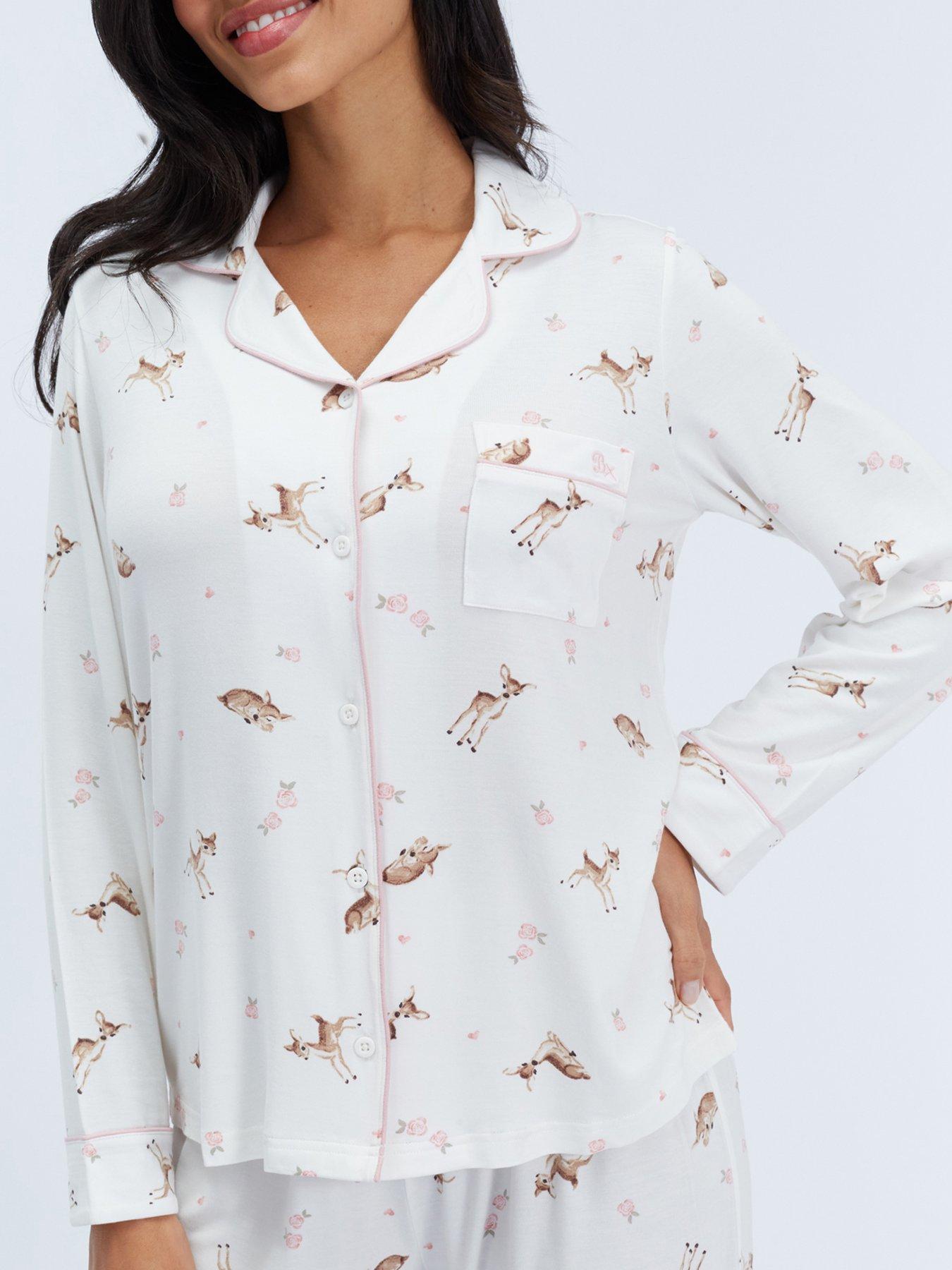 Image 5 of 6 of Boux Avenue Womens Deer Button-Through Modal Pyjama Set - White