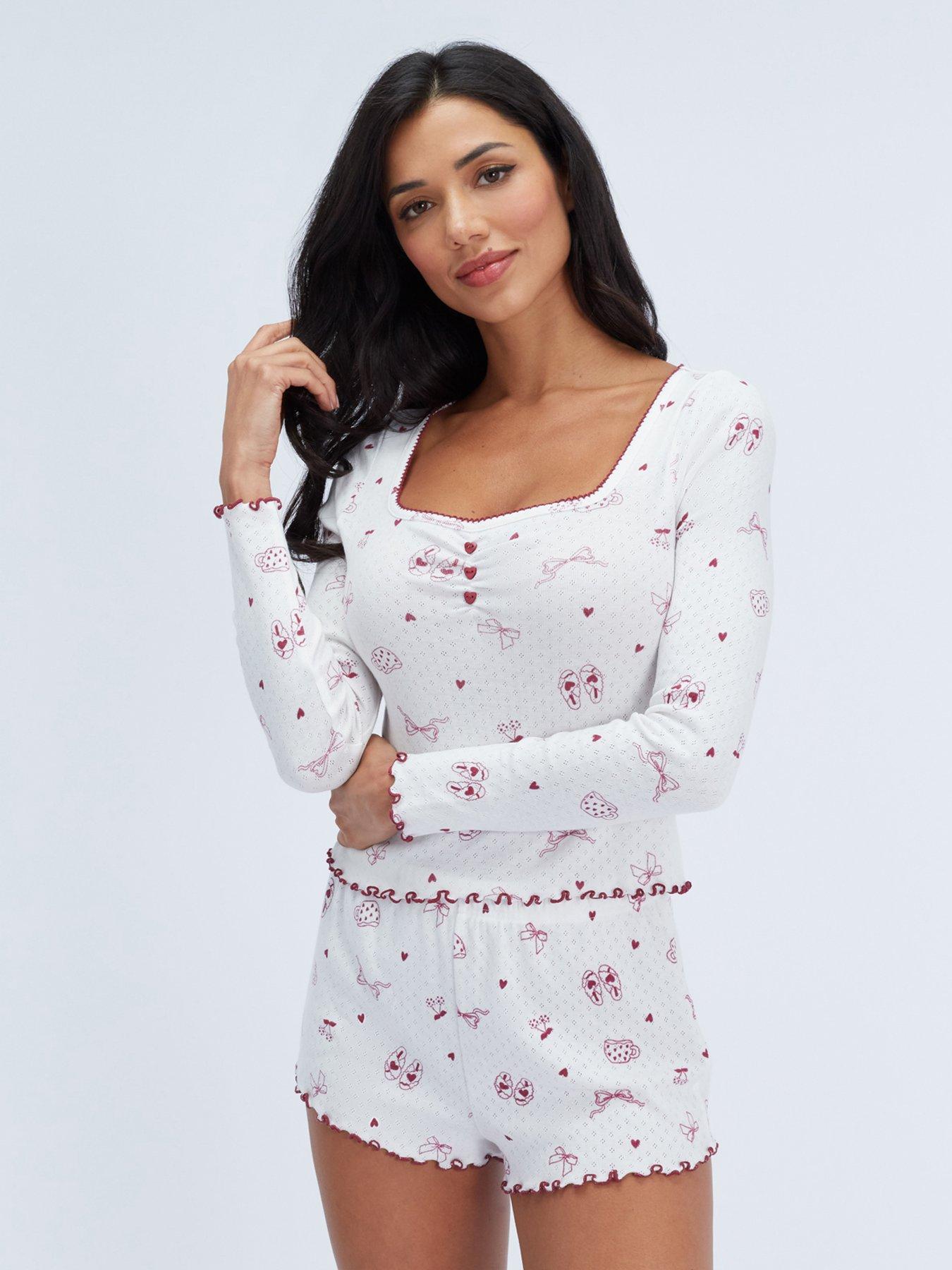 Image 4 of 6 of Boux Avenue Womens Self-care Pointelle Short PJ Set - White
