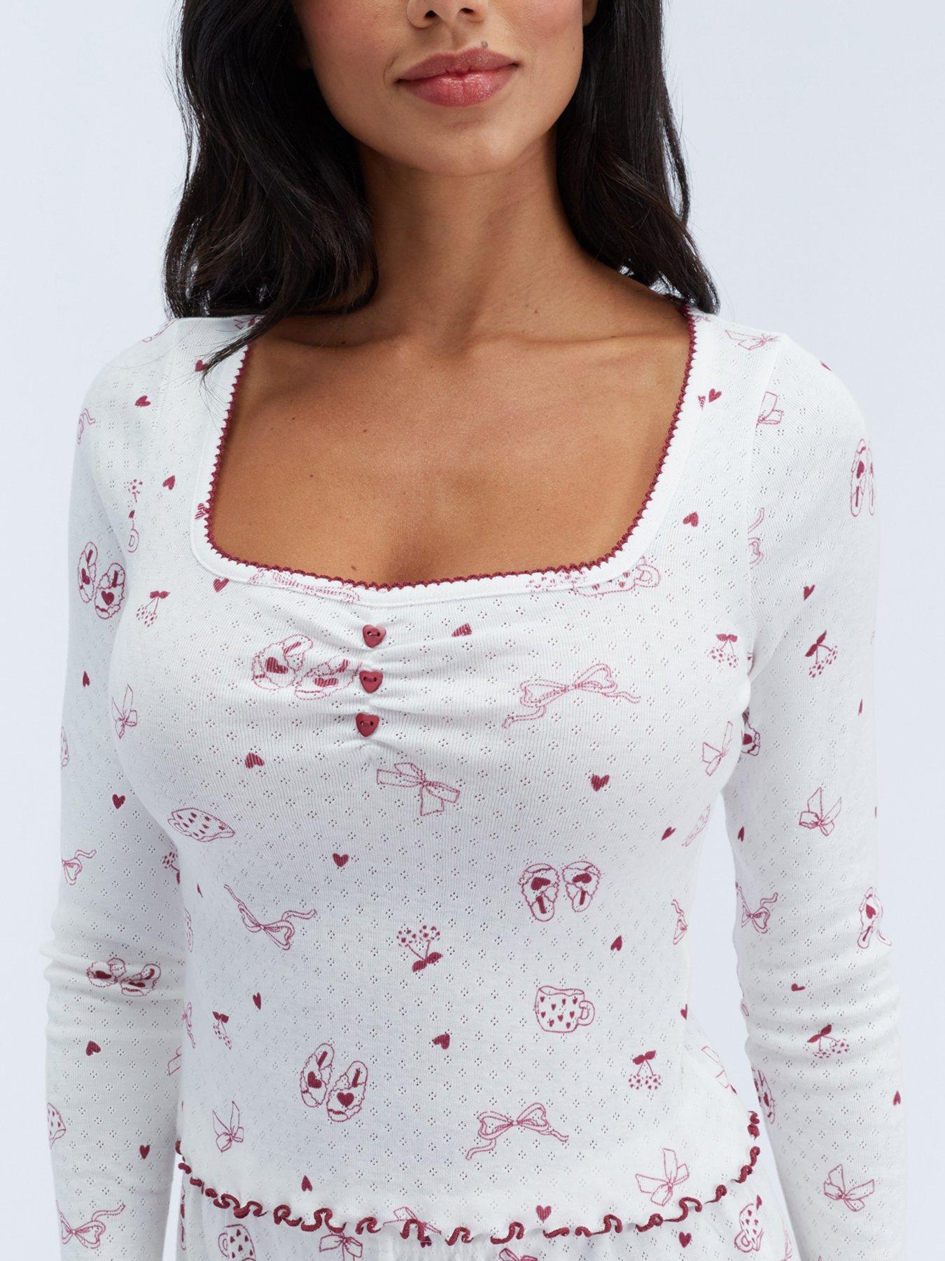 Image 5 of 6 of Boux Avenue Womens Self-care Pointelle Short PJ Set - White