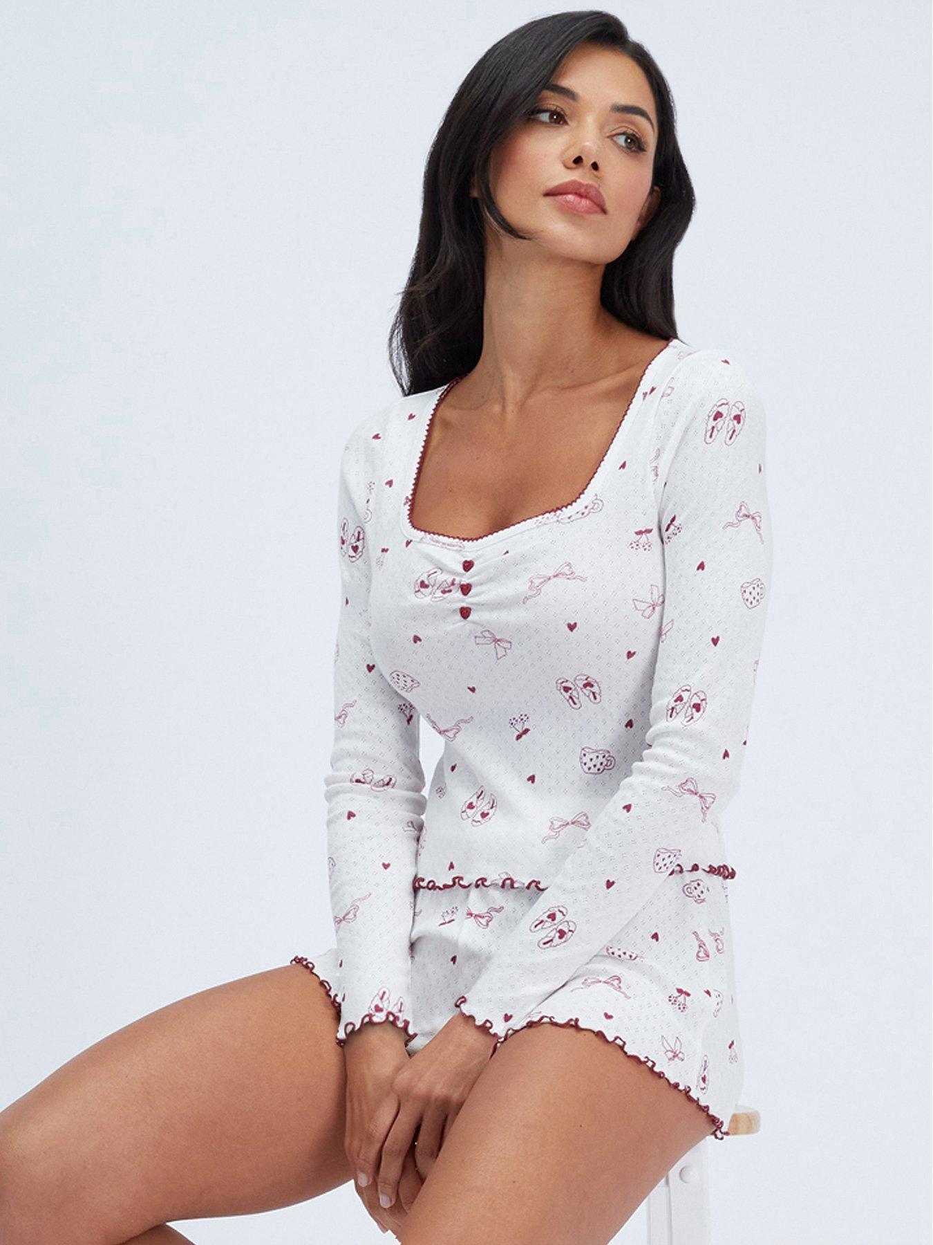Image 6 of 6 of Boux Avenue Womens Self-care Pointelle Short PJ Set - White